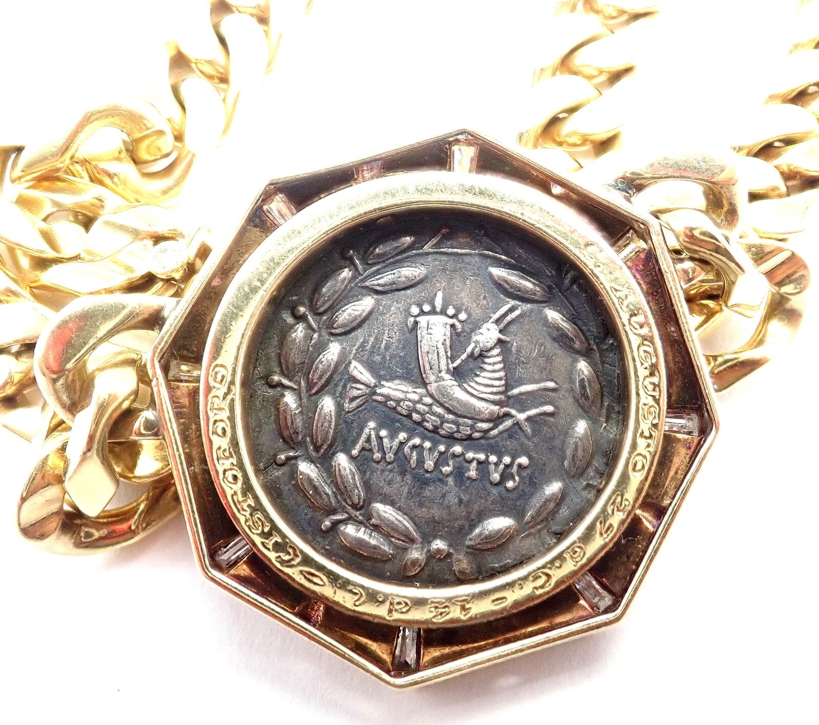 Authentic Bvlgari 18K Yellow Gold Diamond Monete Antique Coin Link Necklace - Luxury Vintage Jewelry for Women - Perfect for Gifts, Parties & Special Occasions
