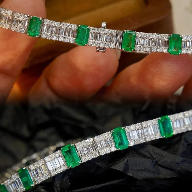 18K Gold Real Diamond & Natural Emerald Luxury Bracelet for Women - Elegant Gift for Birthday, Anniversary, Wedding & Banquet Occasions