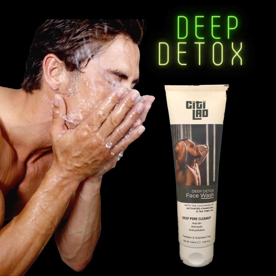 Citilad Deep Detox Charcoal Face Wash 100ml - Oil Control & Acne Fighting Facial Cleanser for Men, Removes Pollution & Impurities - Perfect for Daily Skincare & Post-Workout Cleansing