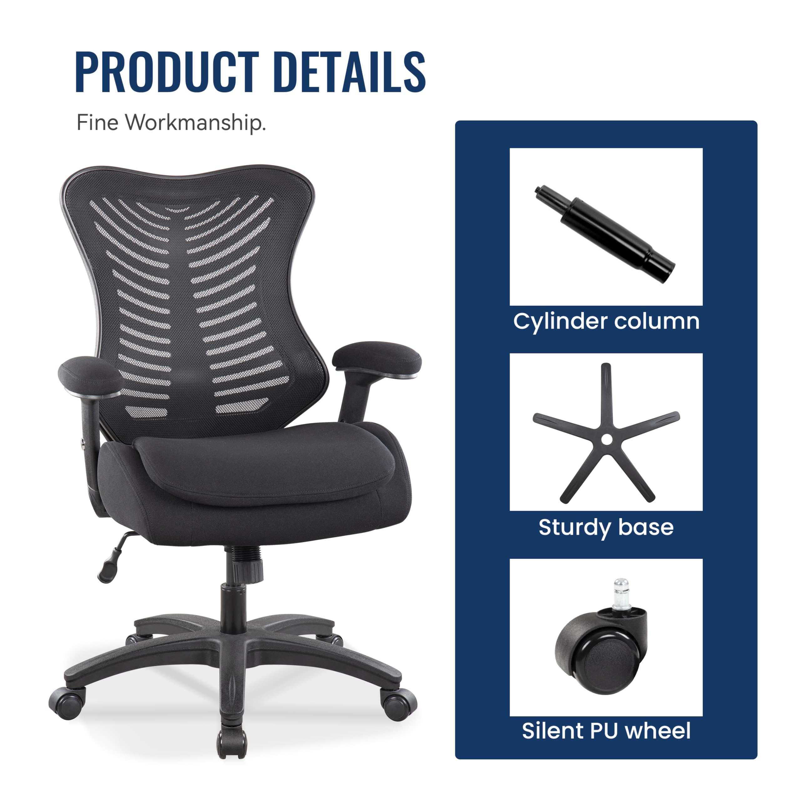Ergonomic Office Mesh Computer Desk Chair with Lumbar Support Pillow & Double Seat Cushion - Adjustable Height Armrest, Black - Perfect for Home Office, Gaming, and Workspace Comfort