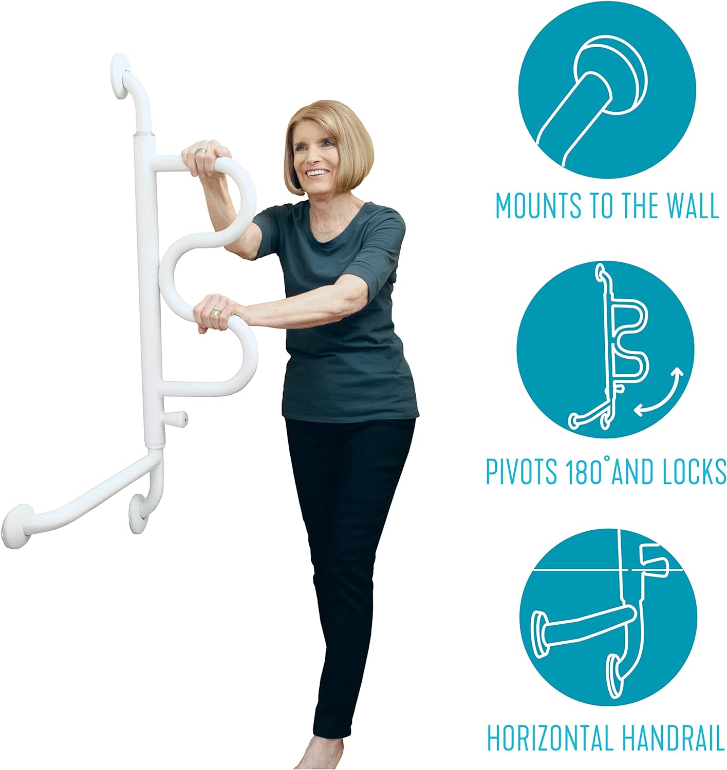 Sturdy The Curve Grab Bar for Bathroom Safety - Non-Slip Shower Handle for Seniors & Disabled - Perfect for Bathroom, Shower, and Toilet Use