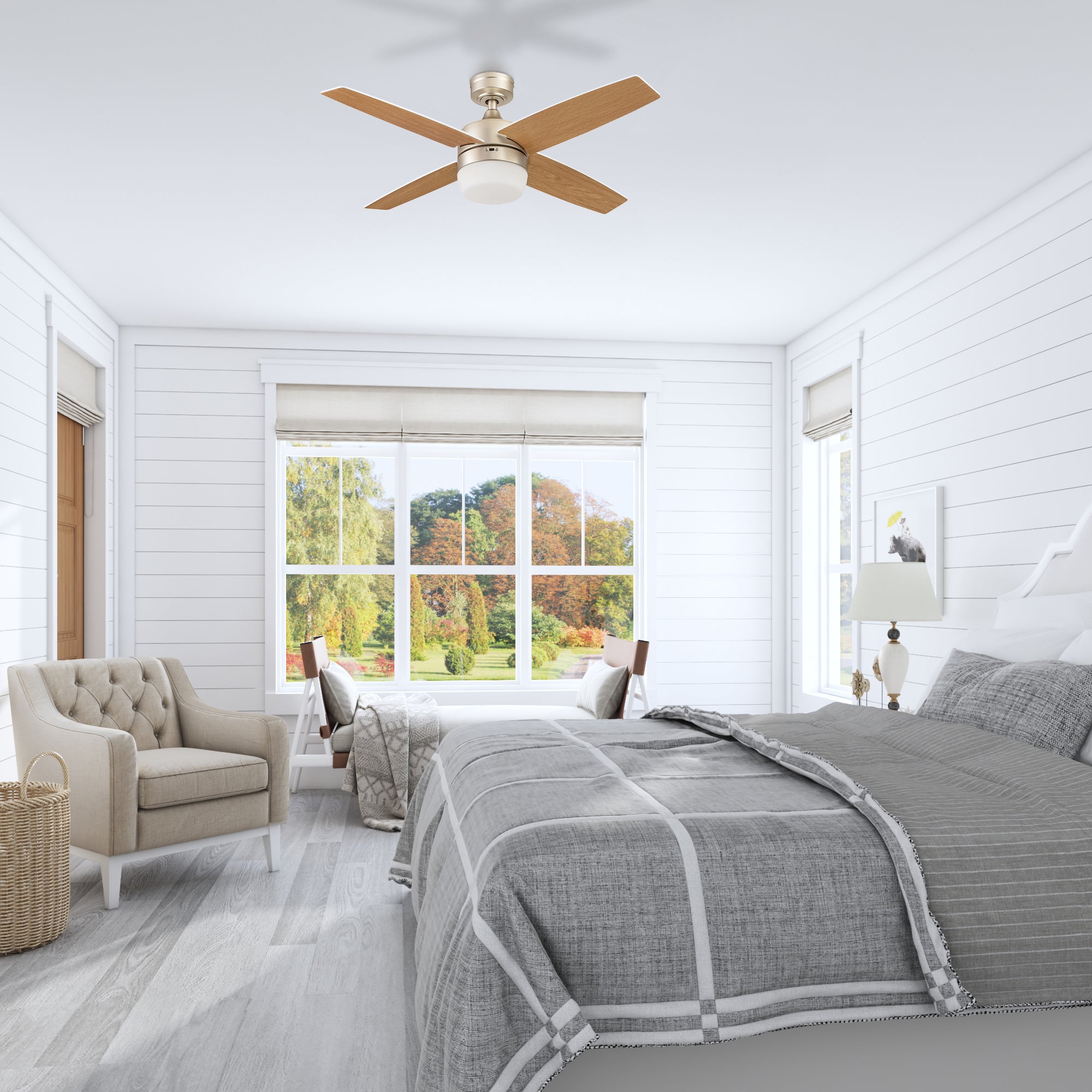 44 Inch Atlas Soft Gold Ceiling Fan with Remote Control - Modern Lighting for Bedroom, Living Room & Office