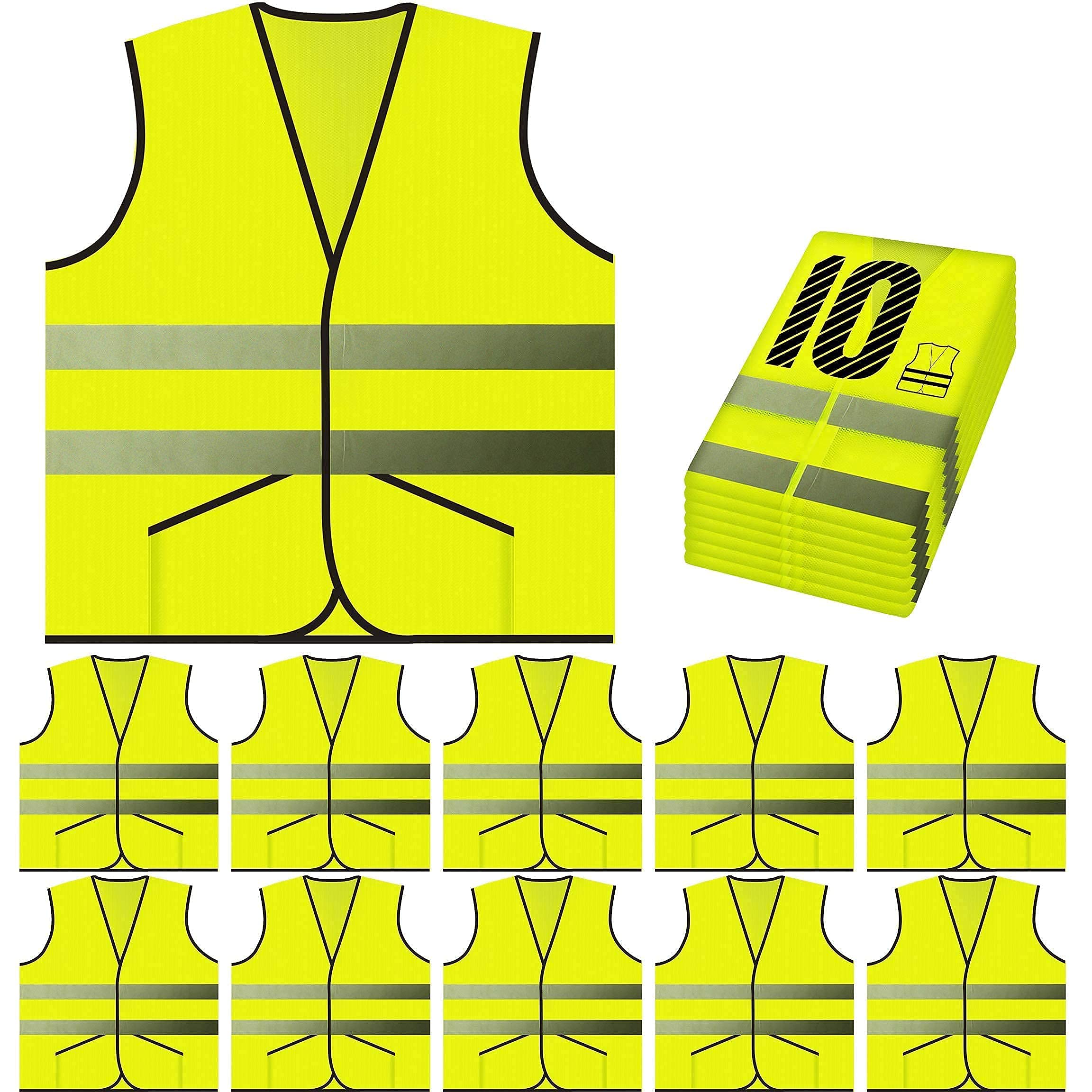 40-Piece Safety Vest Variety Pack - 10 Yellow Mesh, 10 Orange Mesh, 10 Yellow Pocket Knitted, 10 Orange Pocket Knitted Vests for Construction, Road Work & Emergency Crews
