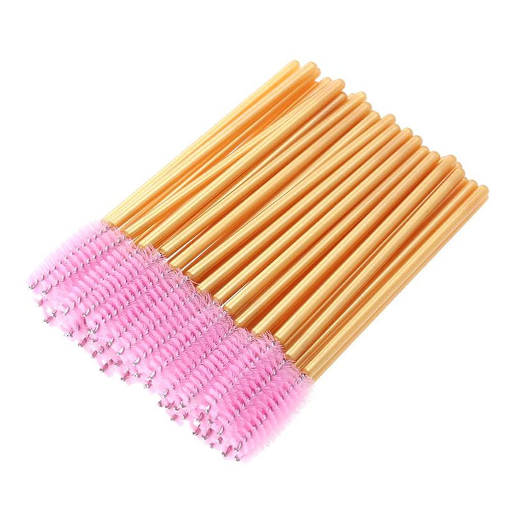 100 Pack Disposable Mascara Wands - Bulk Eyelash Extension Brushes for Professional Makeup Application (Gold & Pink) - Perfect for Lash Artists, Salons & DIY Beauty Kits