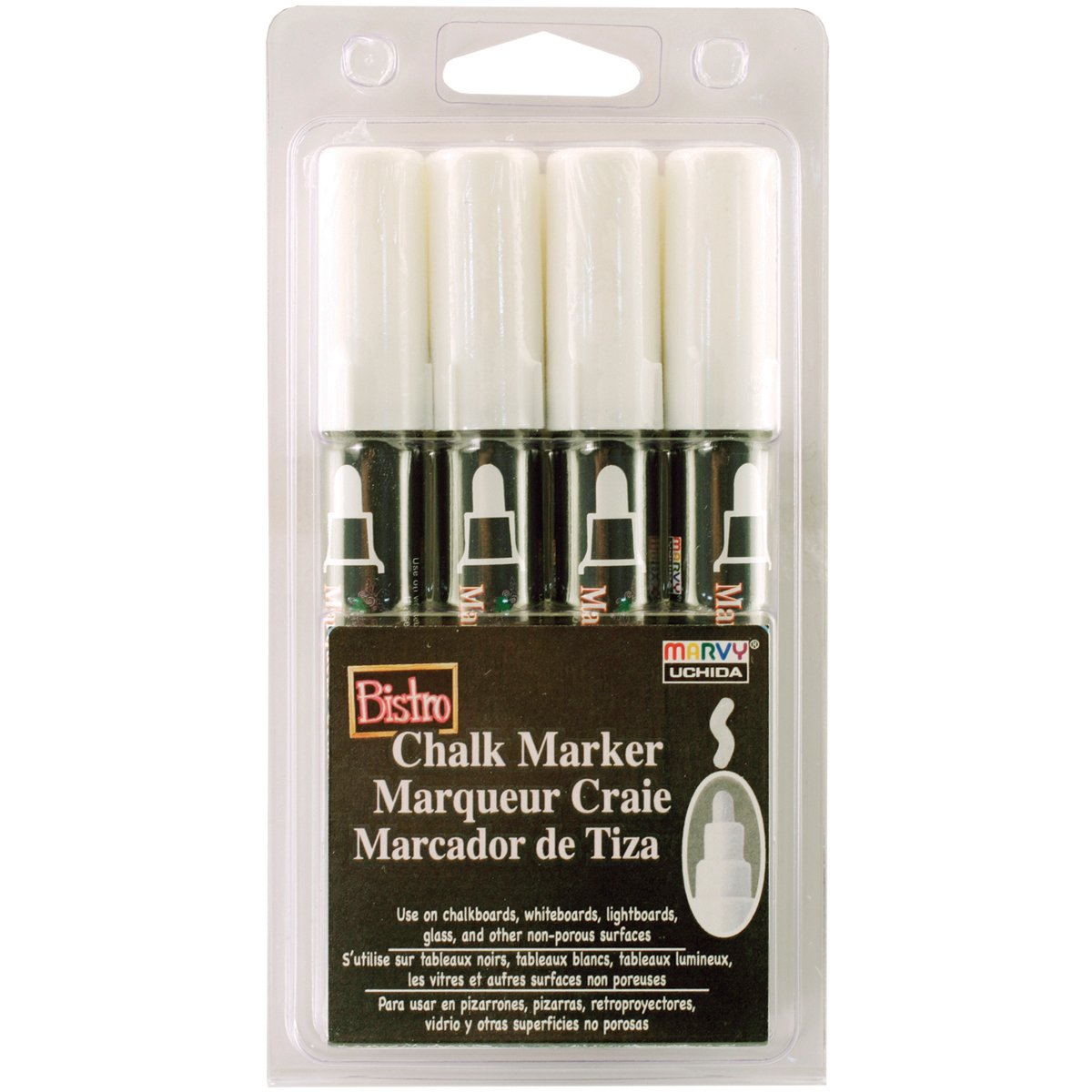 UCHIDA 4-Pack White Broad Tip Bistro Chalk Markers - Perfect for Restaurants, Cafes, Chalkboard Signs & Menu Writing