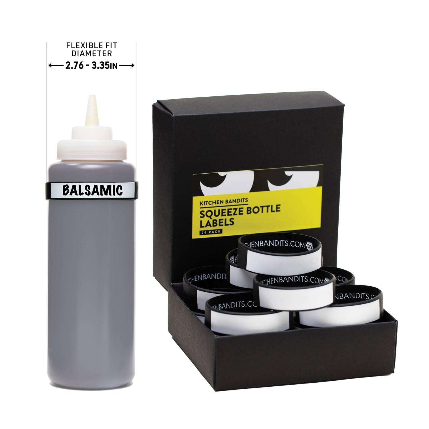 24-Pack Waterproof Writable Kitchen Labels - Black for Squeeze Bottles & Storage
