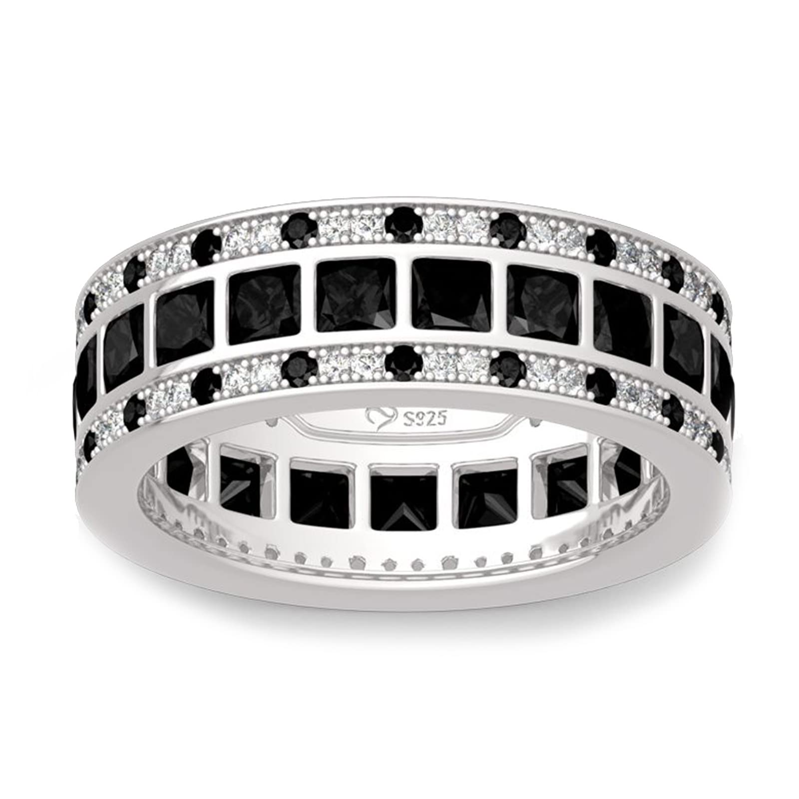 Jeulia Men's Wedding Diamond Band - Sterling Silver Eternity Ring with Princess Cut for Women & Men | Stackable Engagement Ring Set in Jewelry Gift Box | Perfect for Anniversaries, Proposals & Special Occasions
