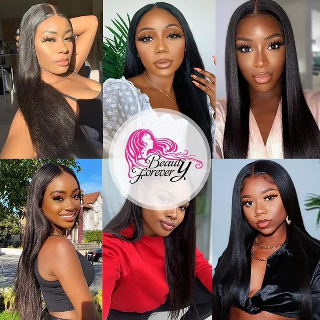 Beauty Forever 3 Bundles Straight Human Hair with 5x5 HD Lace Closure - Natural Color Brazilian Virgin Hair Extensions for Sew-In Weave & Styling