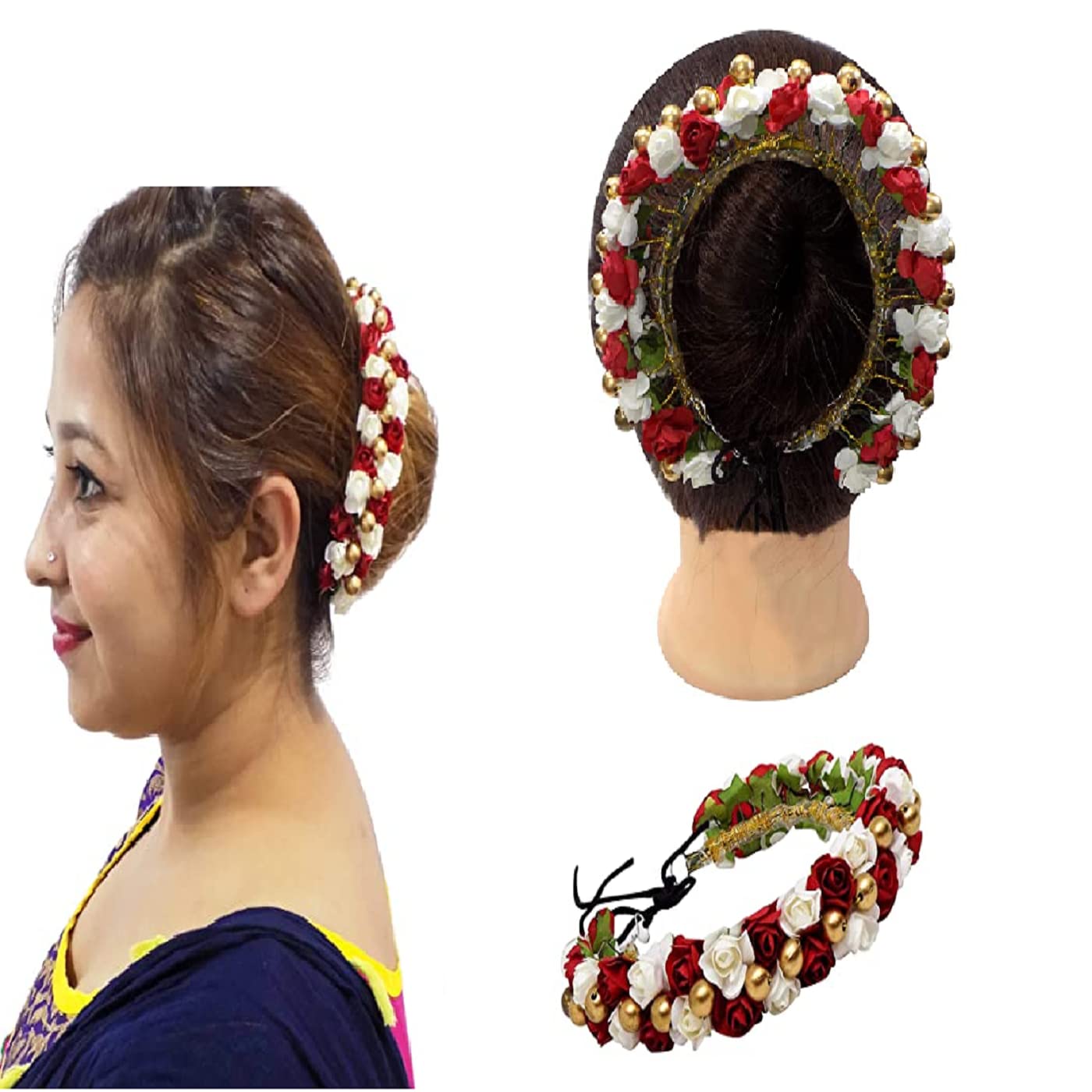 Golden Artificial Hair Gajra for Bridal & Dance - Traditional Indian Hair Accessories for Weddings, Bharatnatyam, Kuchipudi | Perfect for Brides, Performers & Special Occasions