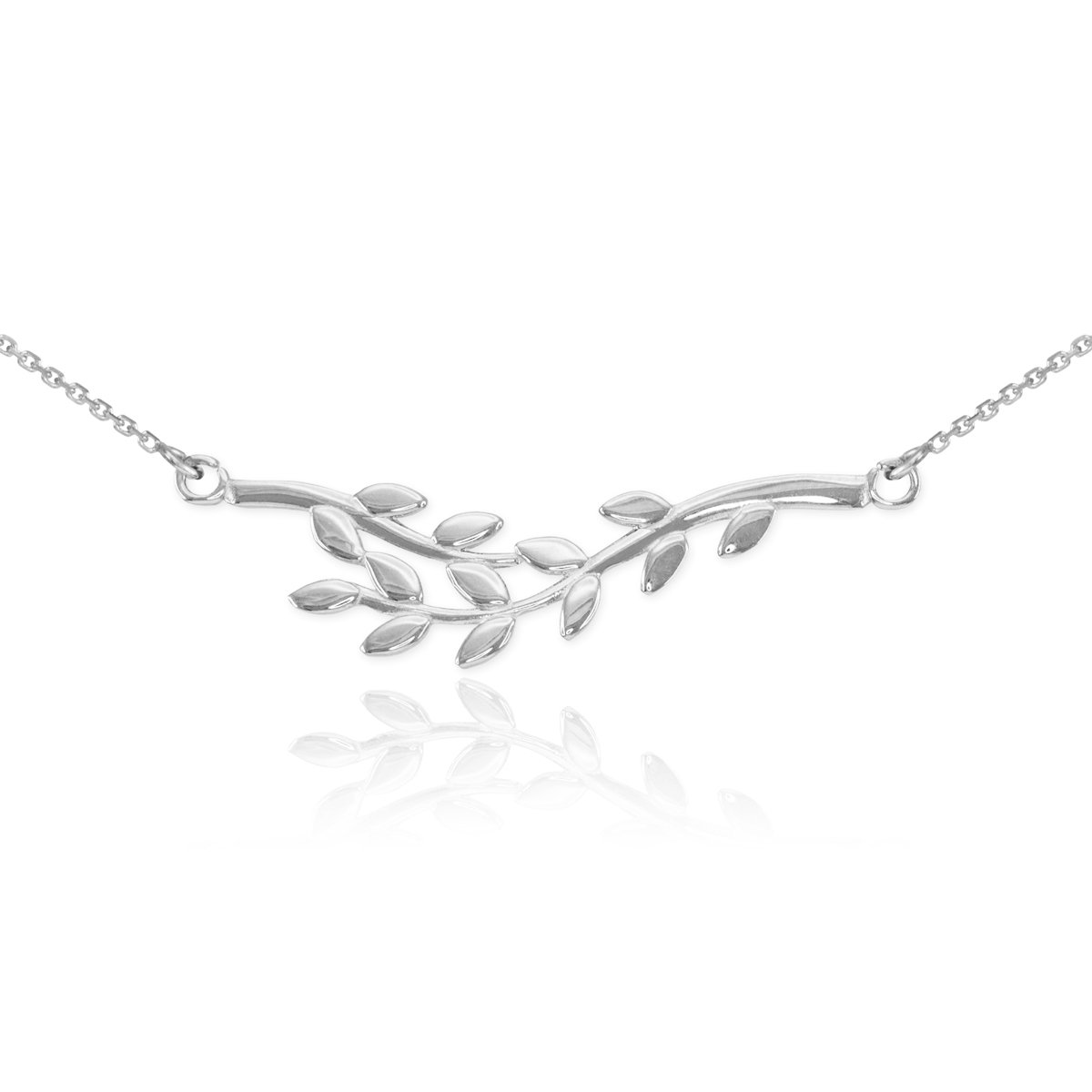 14k White Gold Double Olive Branch Pendant Necklace for Women - Elegant Symbol of Peace & Love - Perfect for Weddings, Anniversaries & Everyday Wear