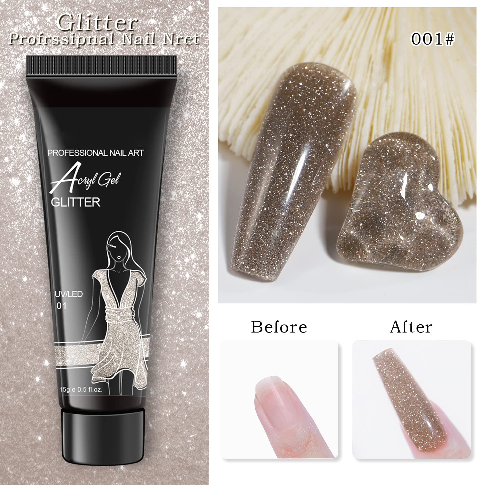 Katutude 15ml Poly Nail Gel - Shiny Glitter UV Builder Gel for Nail Extensions & Enhancements | DIY Manicure Kit for Women & Beginners | Perfect for Home Nail Art, Salon-Quality Manicures & Party Glam Looks