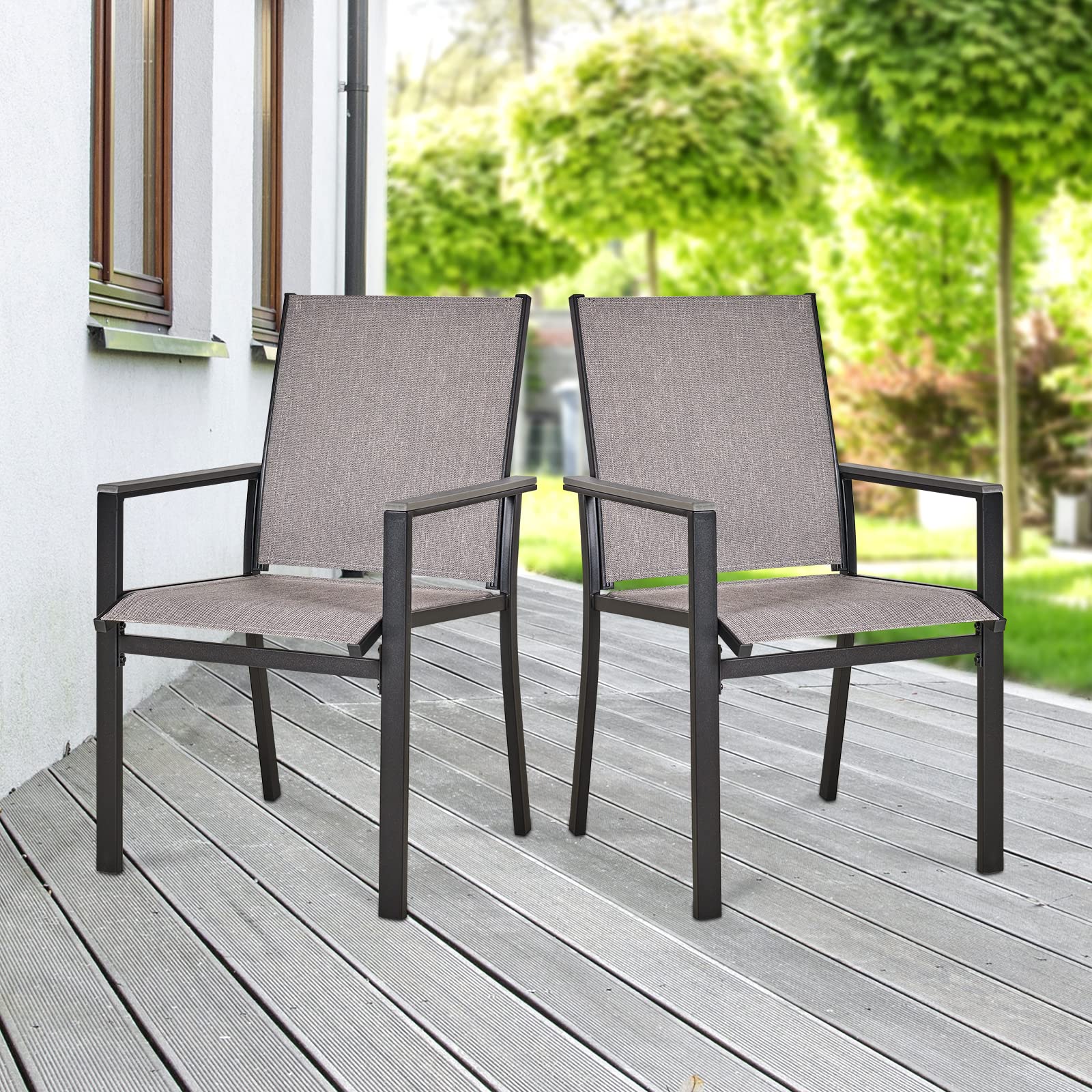 MEOOEM 2-Piece Textilene Patio Chair Set with Armrests & Black Metal Frame - Outdoor Garden Furniture for Lawn, Backyard, Poolside & Patio Relaxation