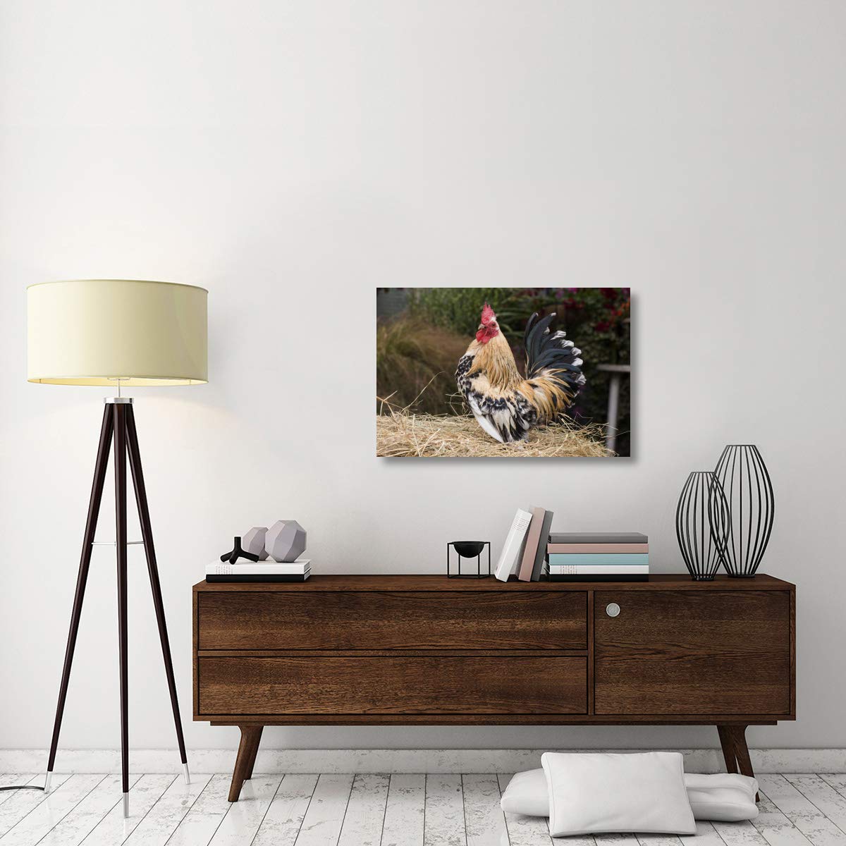Global Gallery Domestic Chicken, Sable Poot, Lemon Mill Fleur Cock Canvas Art Print - 36x24 Inch Wall Decor for Living Room, Bedroom & Office