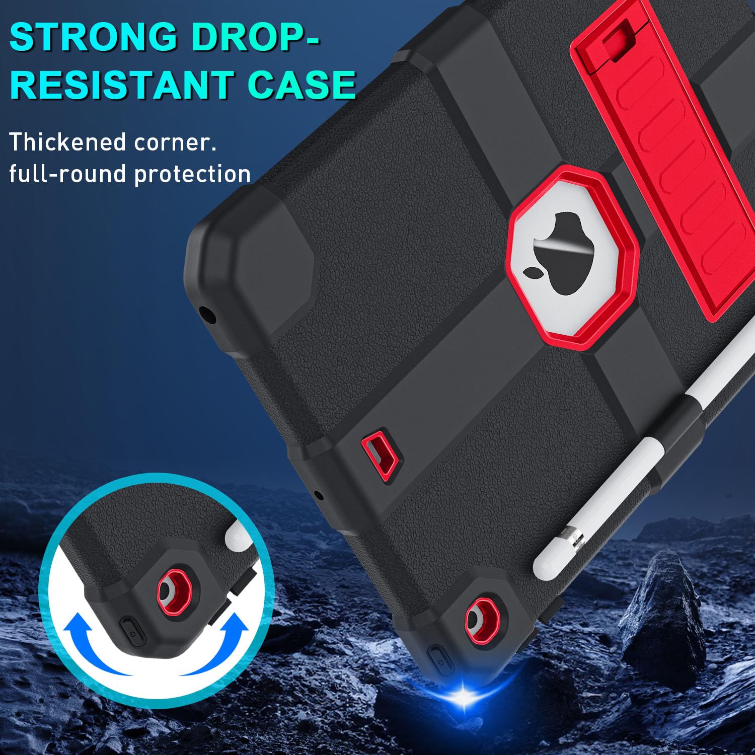 Shockproof Rugged Case for iPad 9th/8th/7th Generation 10.2 Inch (2021/2020/2019 Models) - Heavy Duty Protective Cover with Built-in Stand | Perfect for Work, Travel & Outdoor Use (Red & Black)