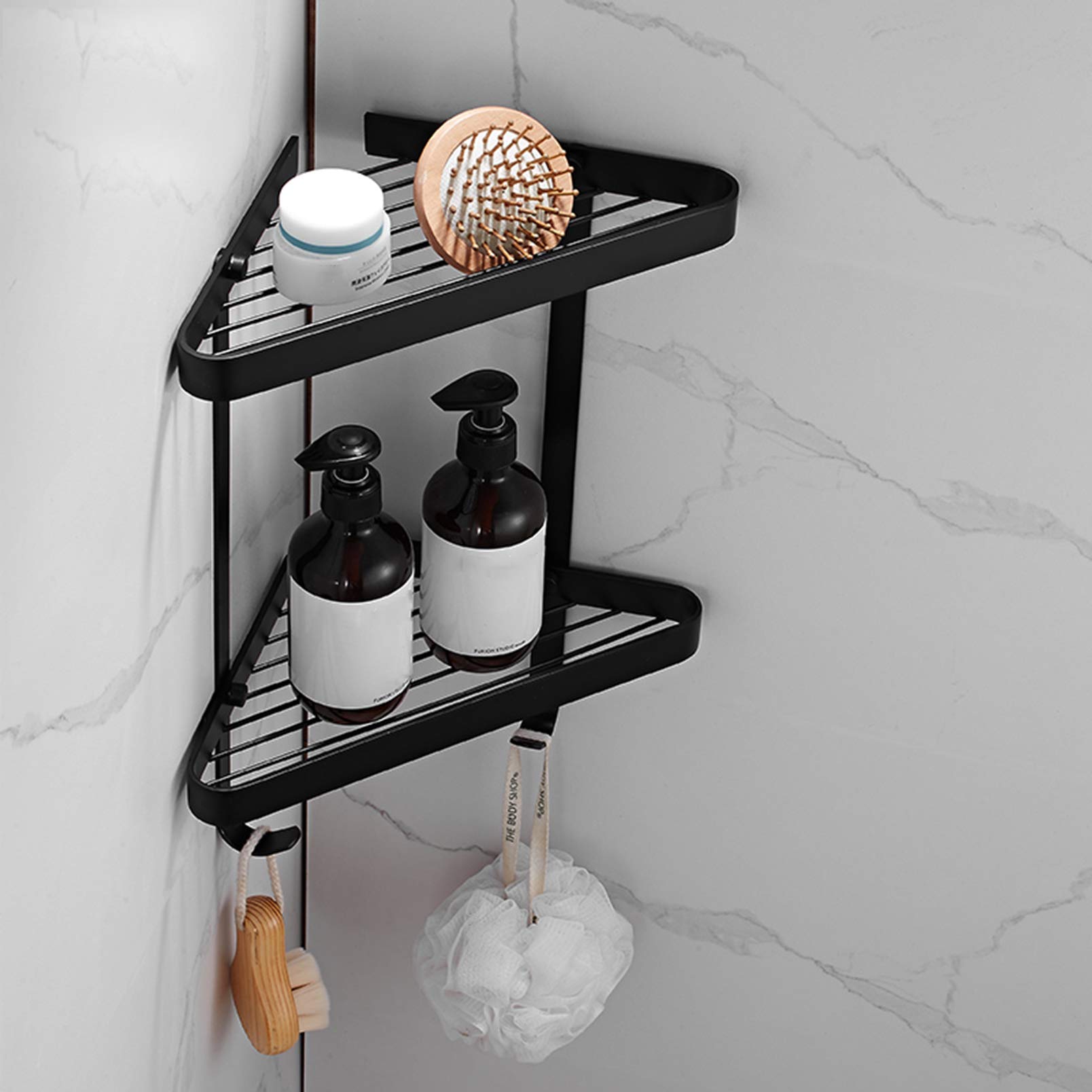 Corner Storage Shelf - Wall Mounted Shower Caddy Rack for Bathroom, Copper & Black Bathroom Organizer - Perfect for Shower, Bathtub, and Small Space Storage