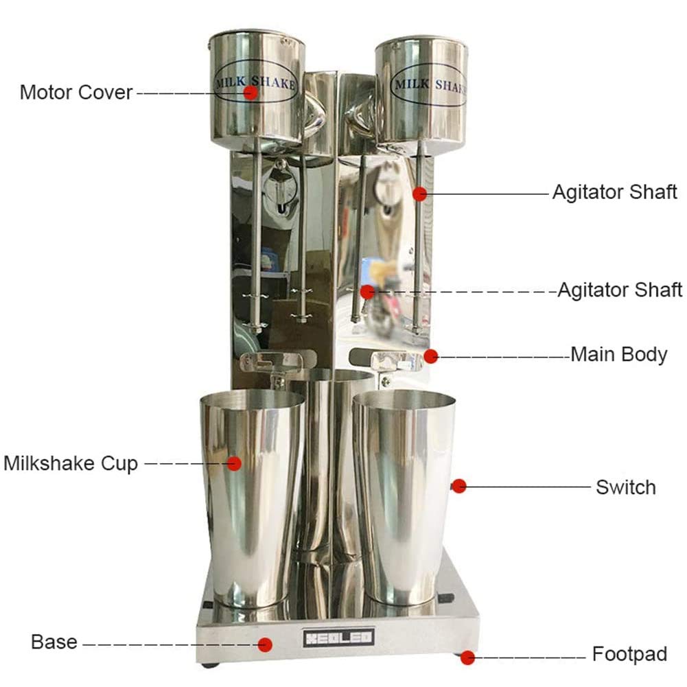 Commercial Milkshake Machine - Stainless Steel Double Head Electric Shaker, 800ml Cup, 18000 RPM High Speed Drink Mixer, 110V - Perfect for Smoothies, Shakes, and Frozen Drinks in Cafes, Restaurants, and Bars