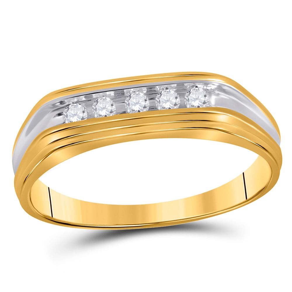 10kt Yellow Gold Men's Round Diamond Single Row Two-Tone Wedding Band Ring - 1/8 Cttw - Perfect for Engagement, Wedding, Anniversary & Special Occasions