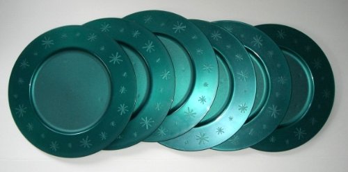 Tupperware Let It Snow Snowflake Plates Set of 6 - Jade Green Jewel Tone Dinnerware for Christmas Holiday Parties & Winter Celebrations