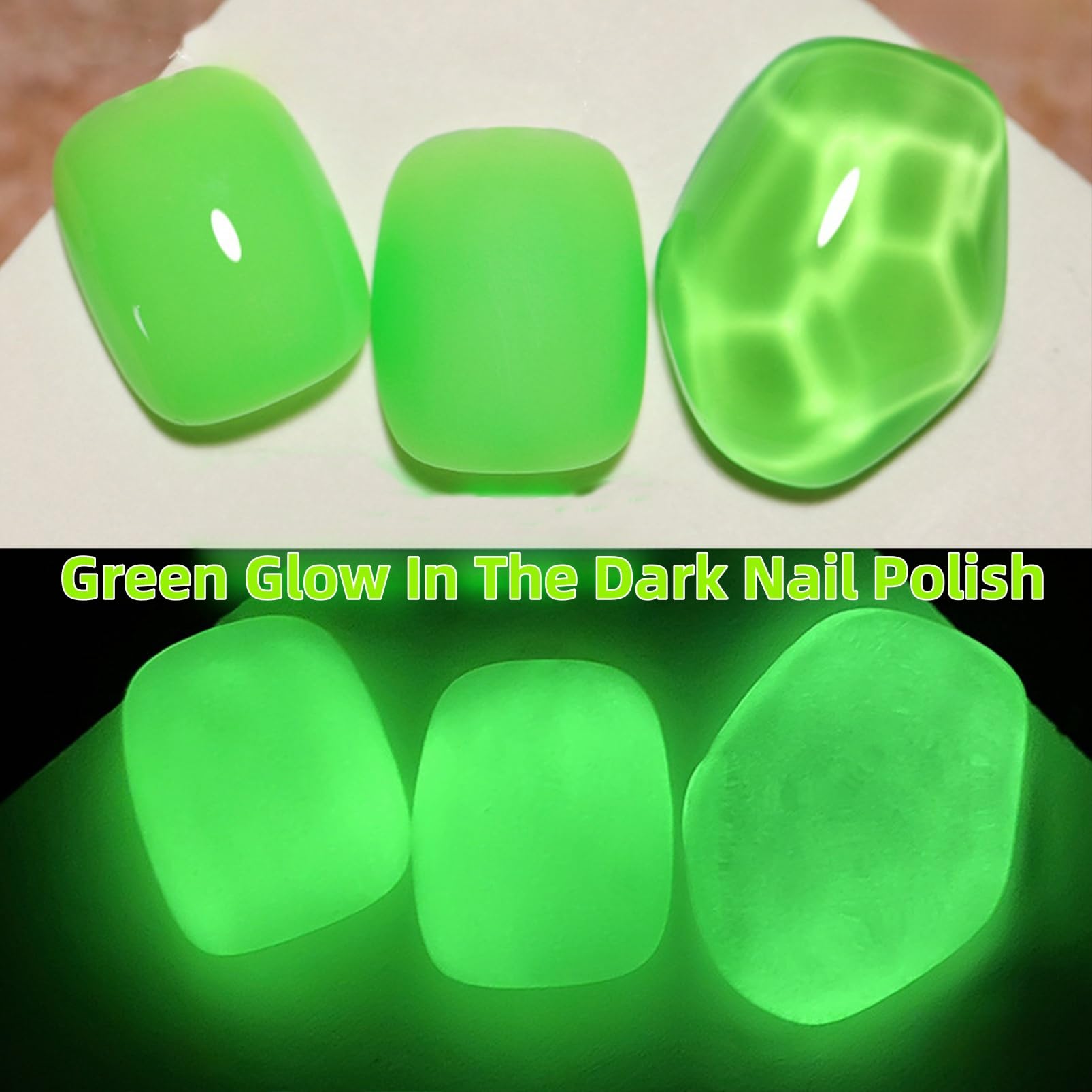 Glow in Dark Nail Polish Set - Long Lasting UV Gel Top Coat for DIY Salon Nails at Home | Fluorescent Neon Green Nail Polish with Luminous Effect | Perfect for Parties, Halloween, Night Events & Nail Art Designs