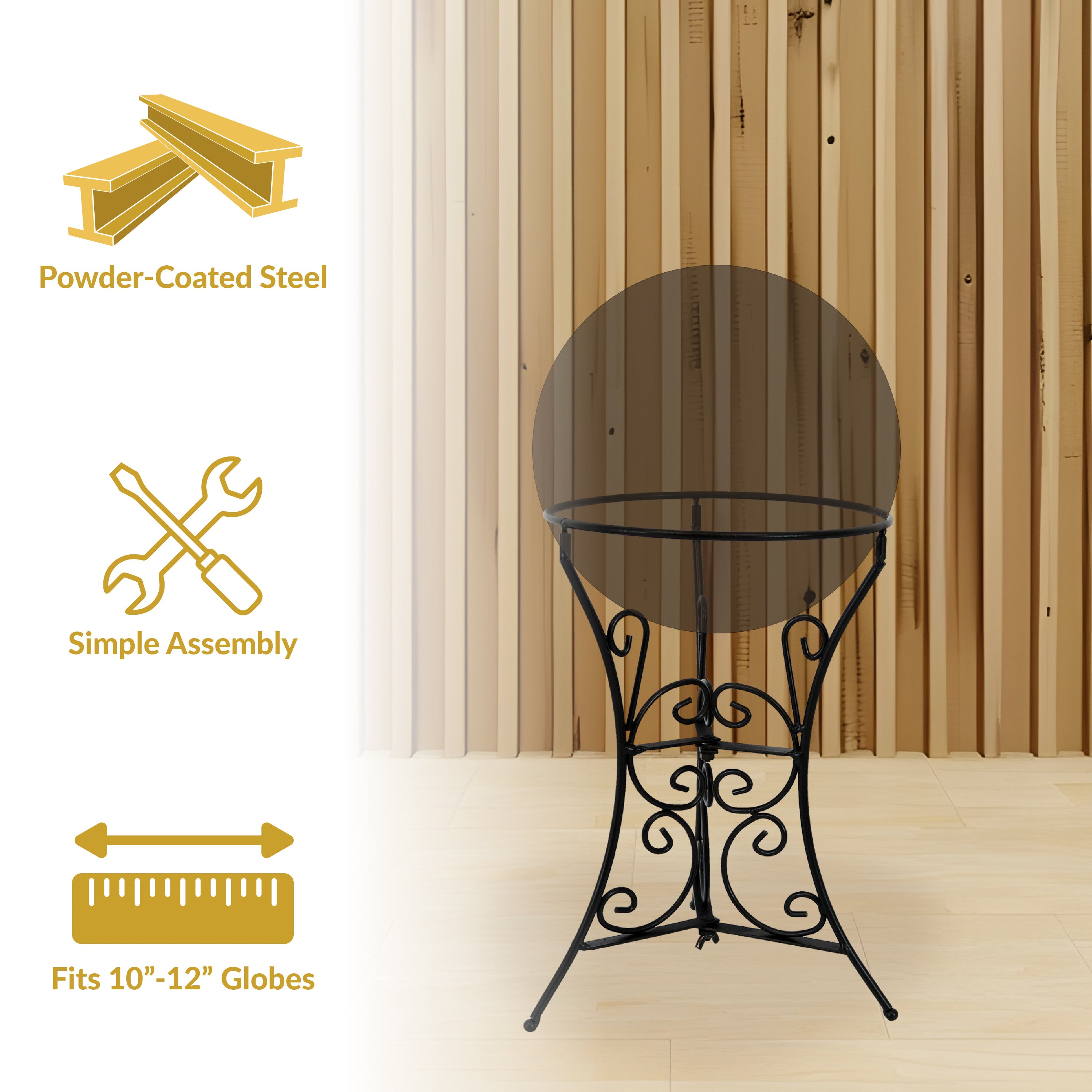 Black Steel Decorative Scroll Outdoor Gazing Ball Stand - 11