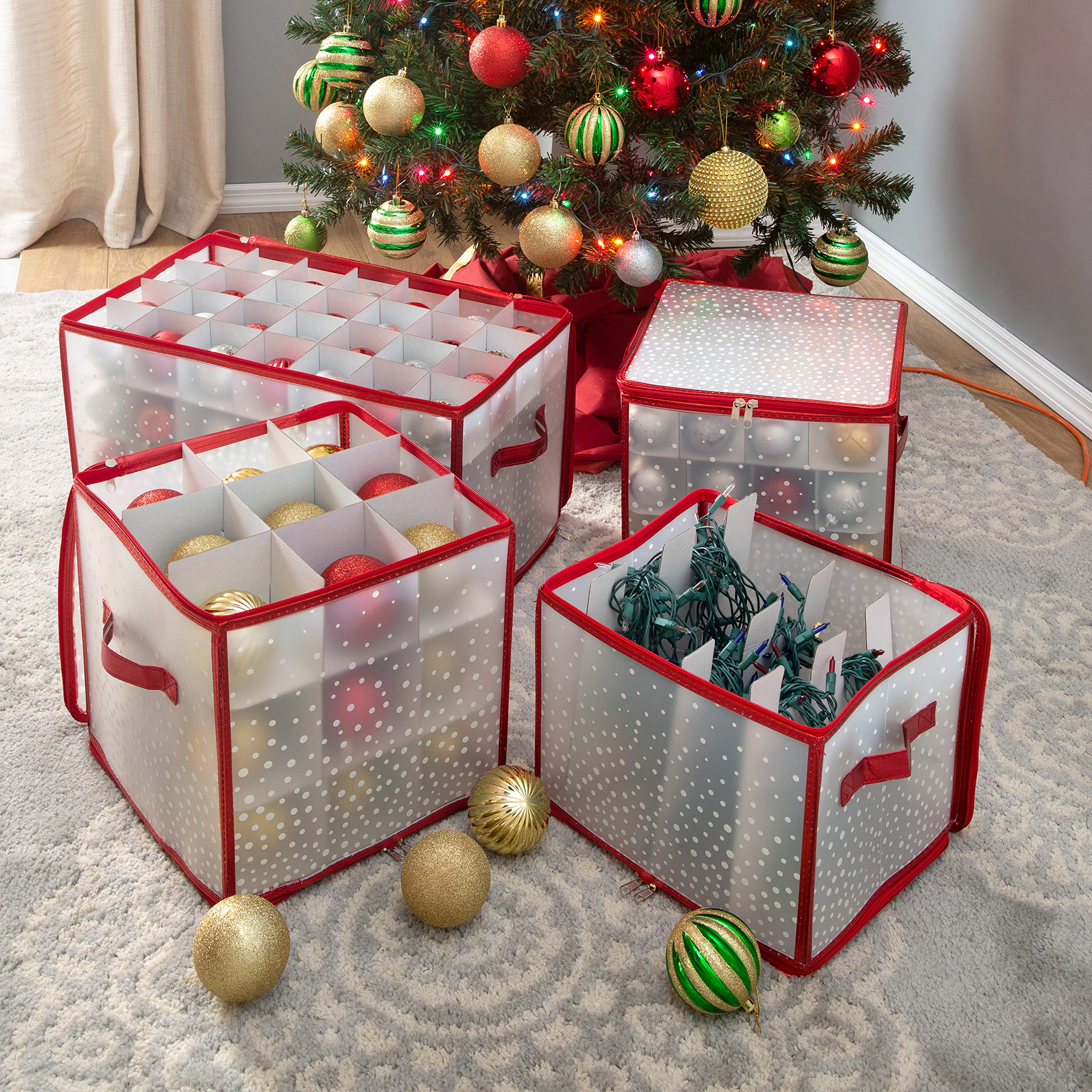 Simplify Holiday Light Organizer Box - Stores 500 Christmas Lights with 5 Divider Reels | Collapsible Storage Solution for Tree String Lights | Ultra Zip Red Design | Perfect for Holiday Decor Organization & Off-Season Storage