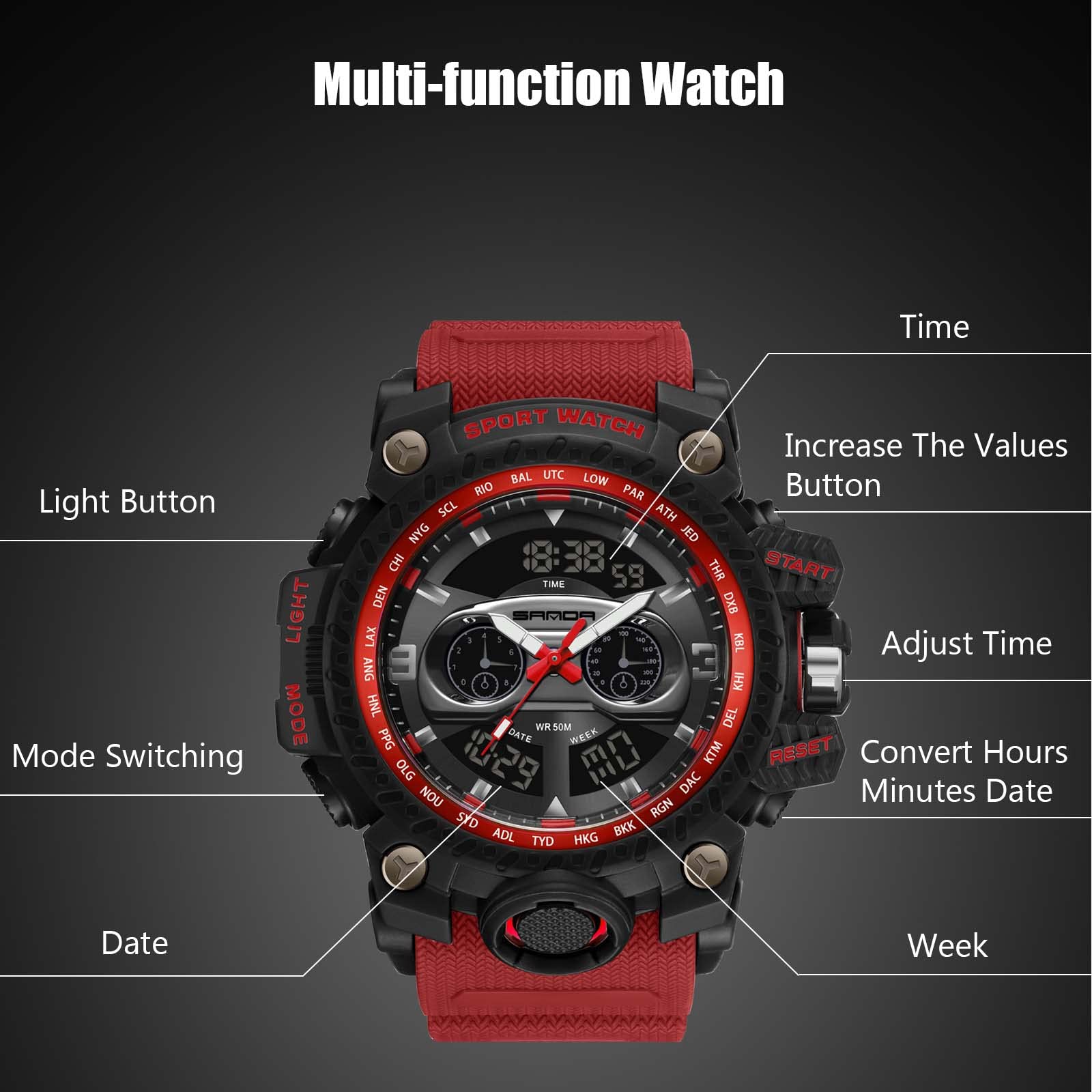 RORIOS Men's Sports Watch - Digital Military Watch with Alarm, Luminous Display, Waterproof for Outdoor, Running, Hiking & Casual Wear