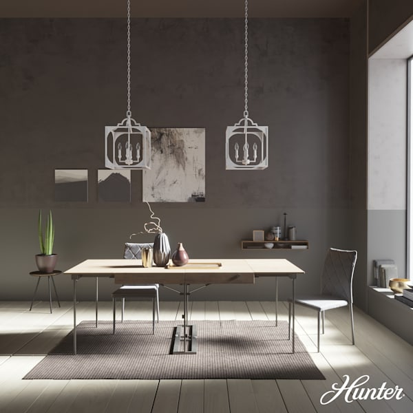 Hunter Highland Hill 4-Light 15-Inch Distressed White Pendant Light - Perfect for Farmhouse Kitchens, Dining Rooms, and Entryway Lighting