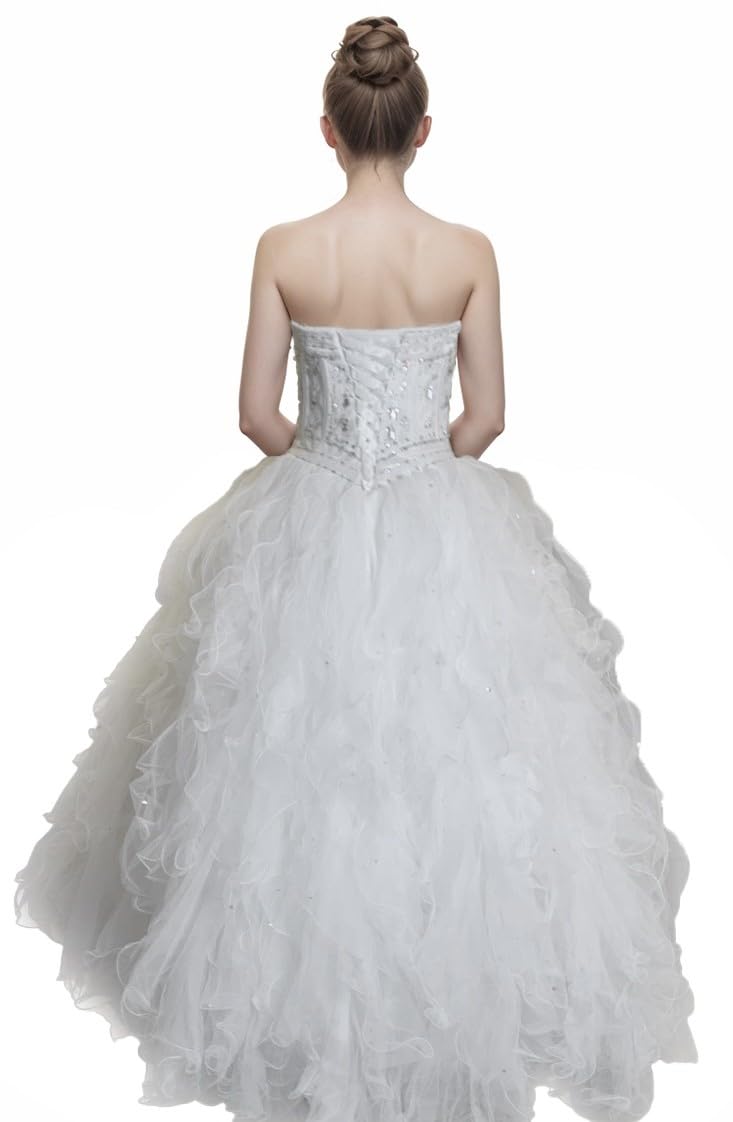 Elegant Meier Women's Strapless Corset Beaded Quinceanera Ruffle Wedding Ball Gown - Perfect for Quinceañeras, Prom, Bridal Parties & Formal Events