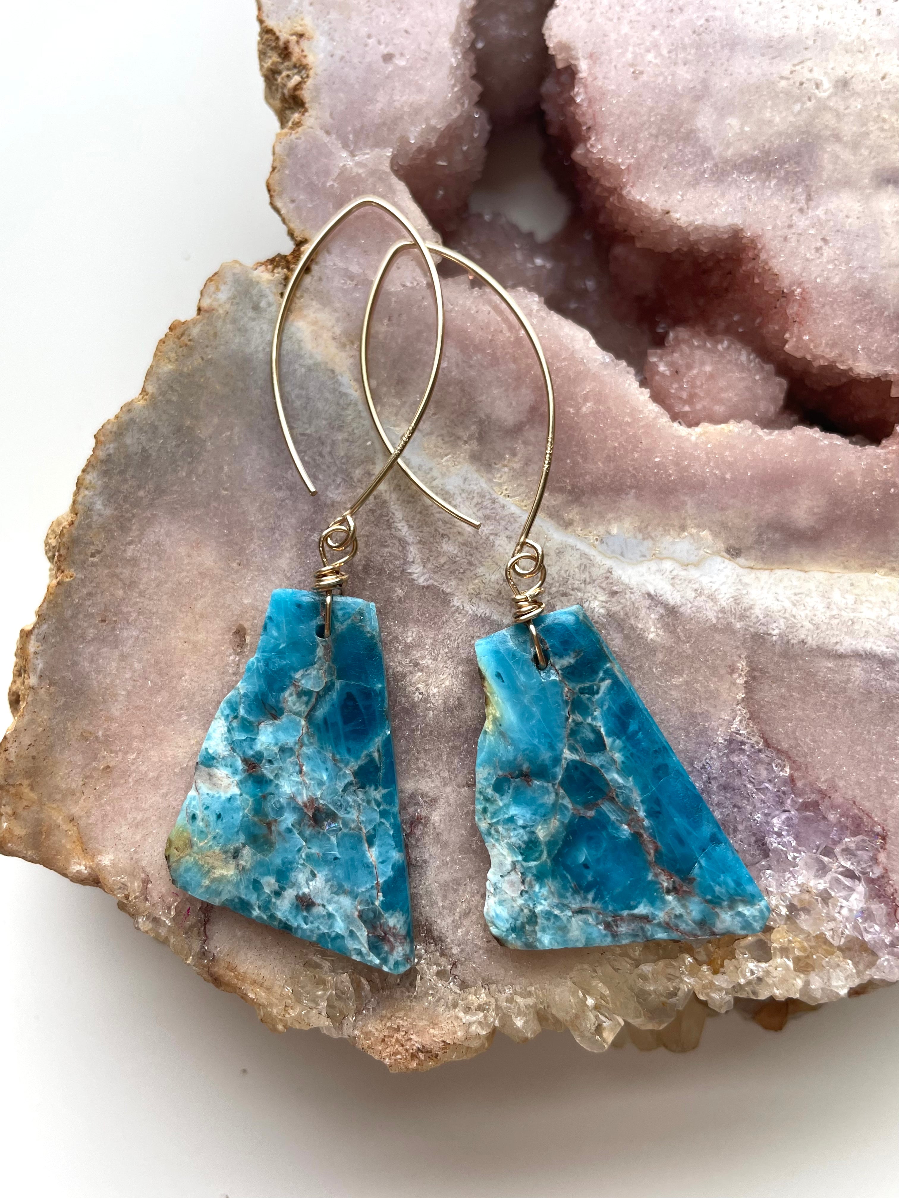 Blue Apatite Statement Earrings - Gold Filled Dangle Earrings for Women | Elegant Jewelry for Parties, Weddings & Special Occasions
