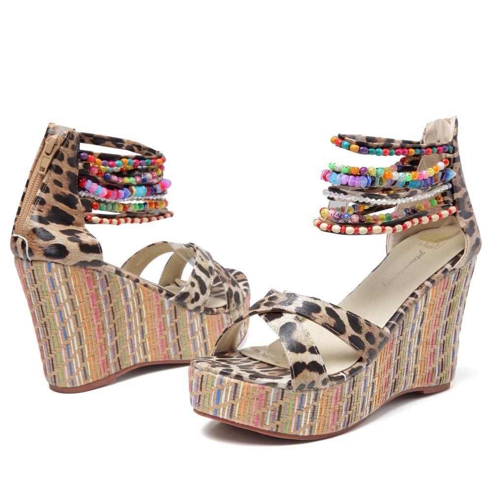 Getmorebeauty Women's Pearl Embellished Wedge Sandals - Comfortable Platform High Heels for Summer, Beach, and Casual Outings