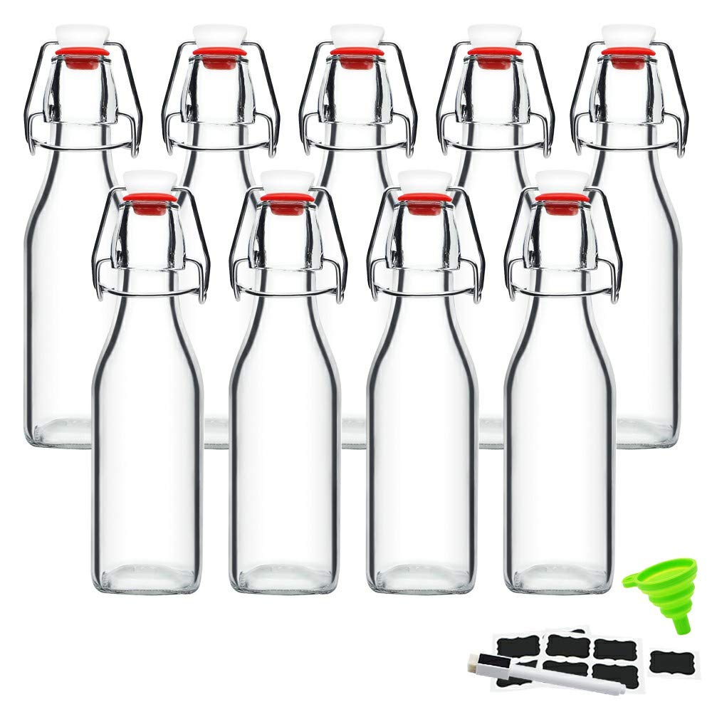 Premium 8 oz Swing Top Glass Bottles with Airtight Lids - Set of 9 for Home Brewing, Kombucha, Kefir & Homemade Beverages | Perfect for Storing Beer, Oil, Vinegar, Juices & DIY Vanilla Extract | Ideal for Kitchen, Pantry & Crafting Projects