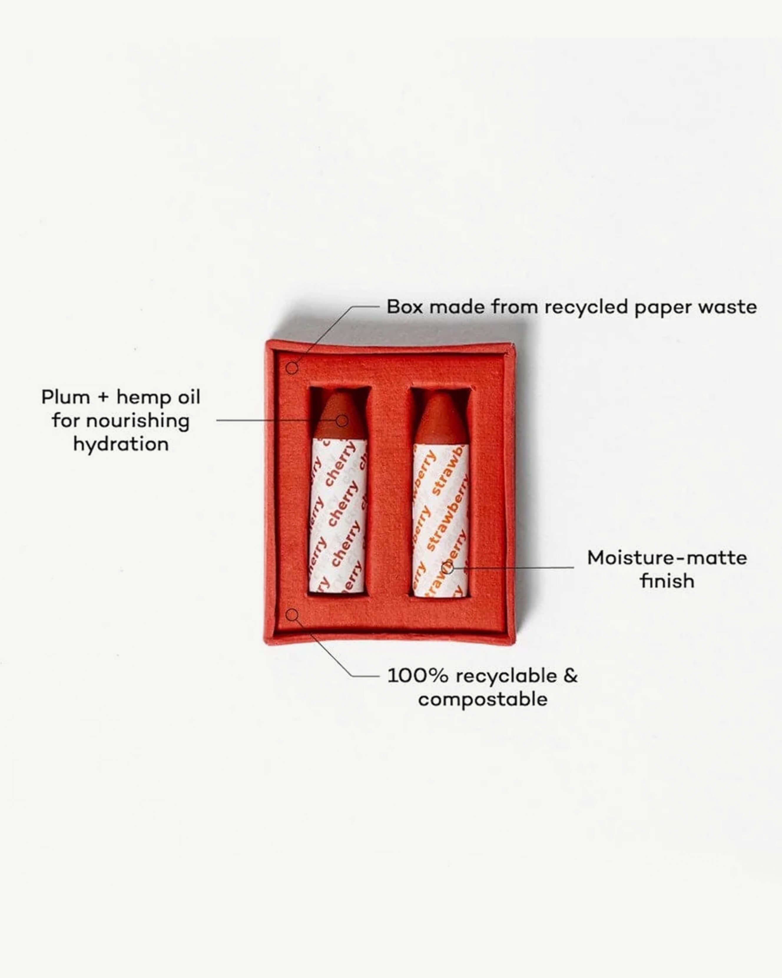 Strawberry & Cherry Lip Balm Duo - Hydrating & Moisturizing Lip Care for Dry Lips - Perfect for Winter, Travel, and Everyday Use