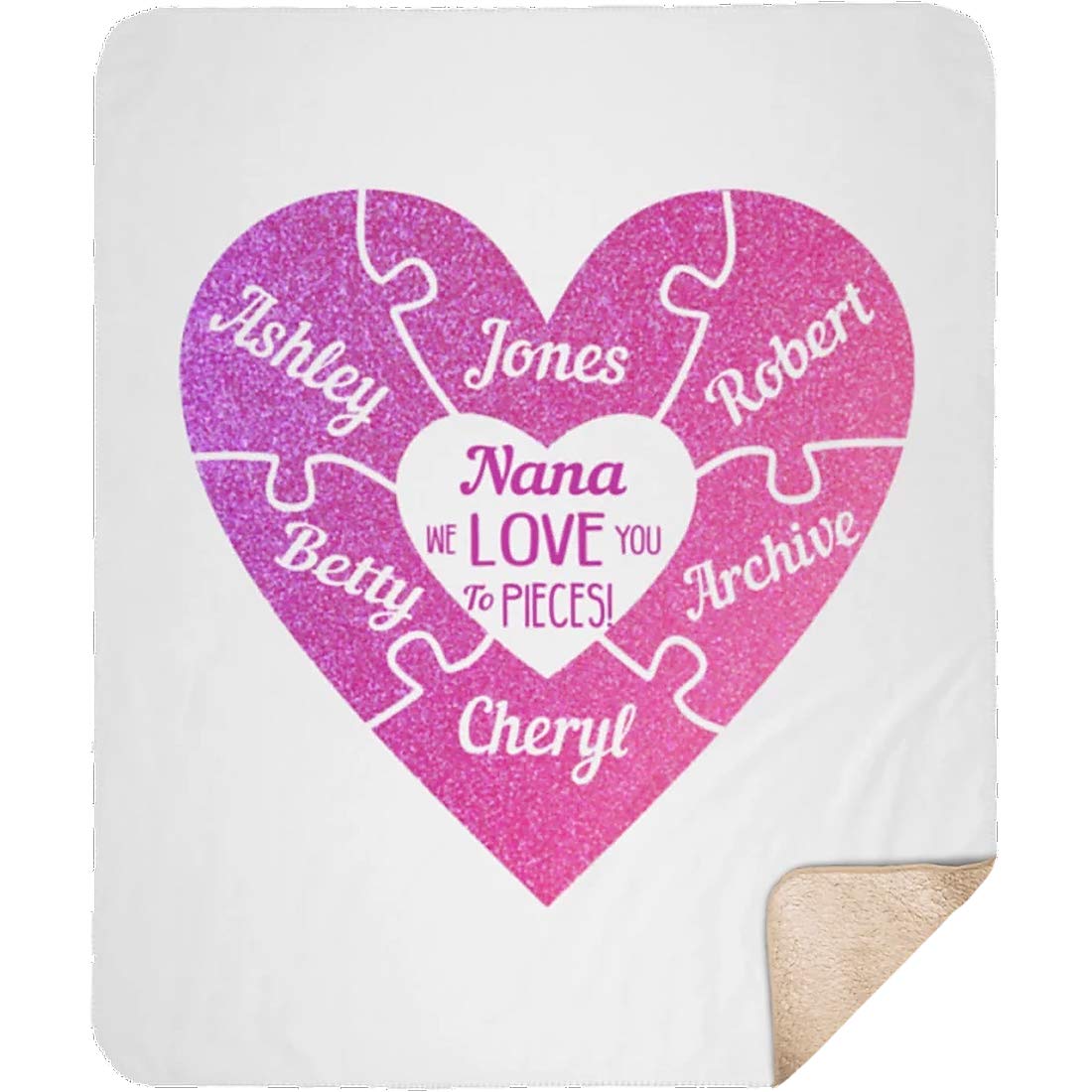 Custom Personalized Grandma & Grandpa Throw Blanket - We Love You to Pieces Gift for Mom, Dad, Aunt, Uncle - Birthday, Mother's Day, Father's Day, Grandparents Gift - Sherpa Fleece 60