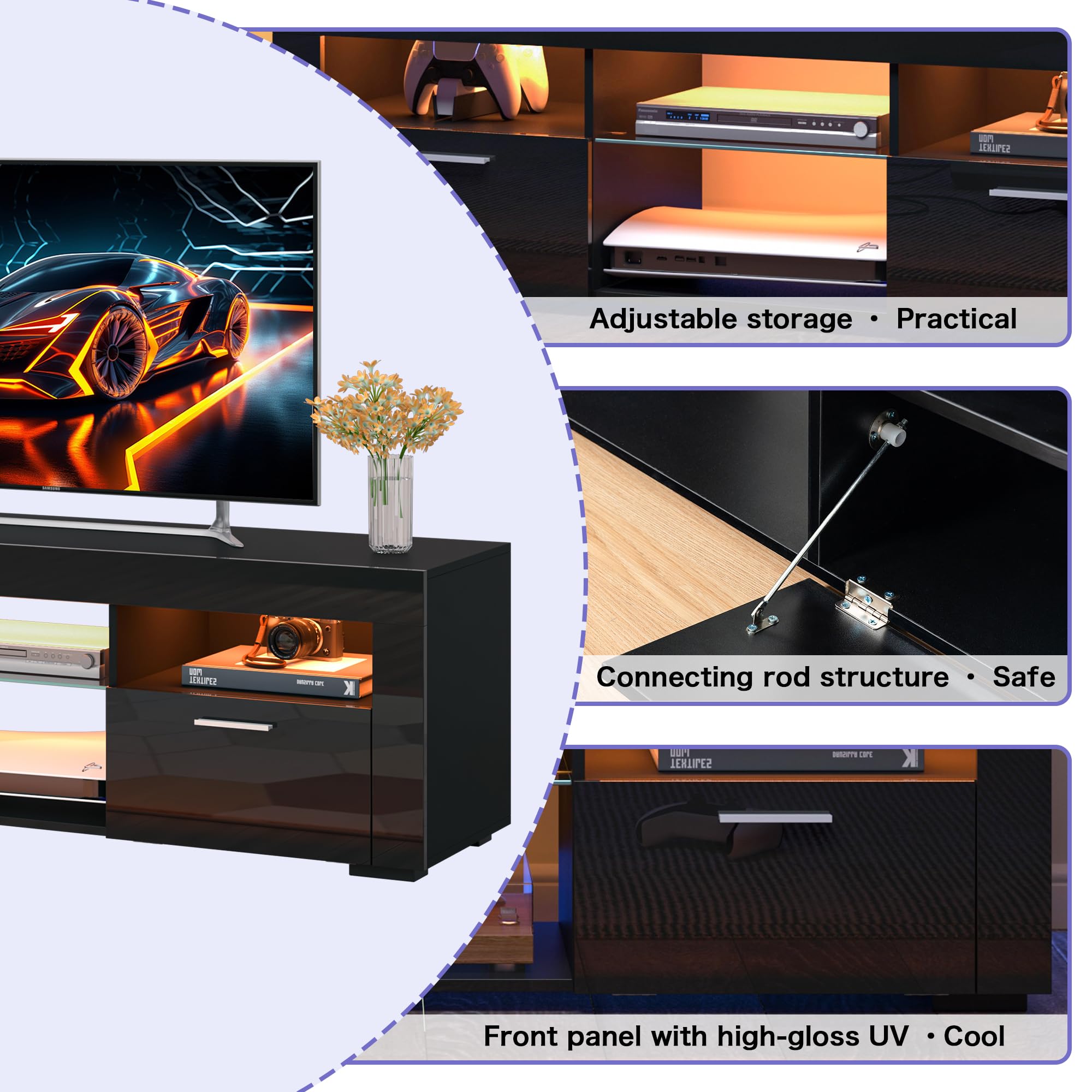 55 Inch TV Stand with High-Gloss Finish - Modern Entertainment Center for 55