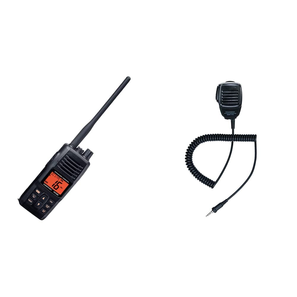 Standard Horizon HX380 Floating VHF Marine Radio with Speaker Microphone Bundle - Waterproof, GPS, NOAA Weather Alerts for Boating, Fishing & Emergency Use
