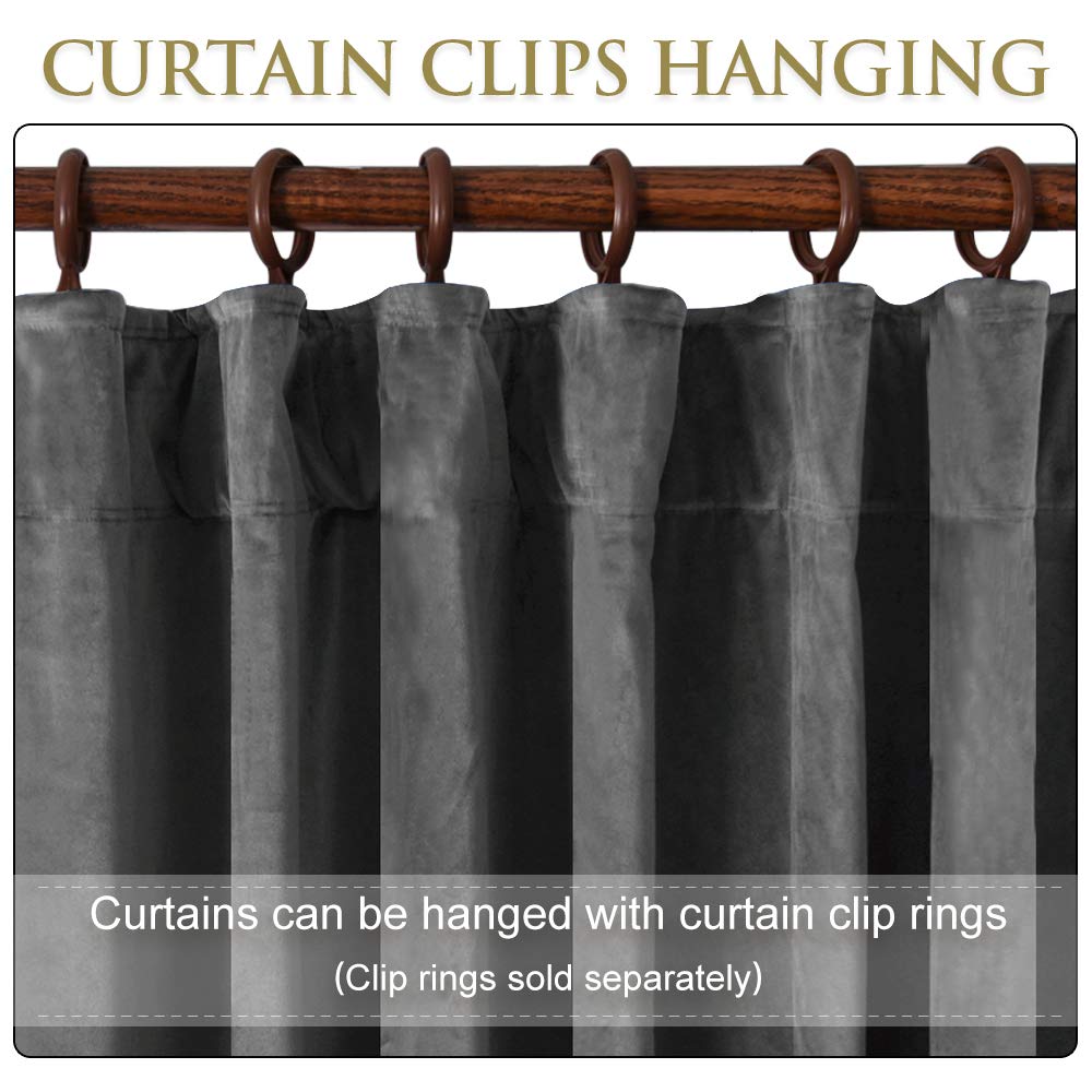 StangH Grey Velvet Blackout Thermal Curtains - 84 Inch Extra Wide Window Drapes for Sliding Doors & Farmhouse Living Room | Back Tab Design, Noise Reducing, Energy Saving (100