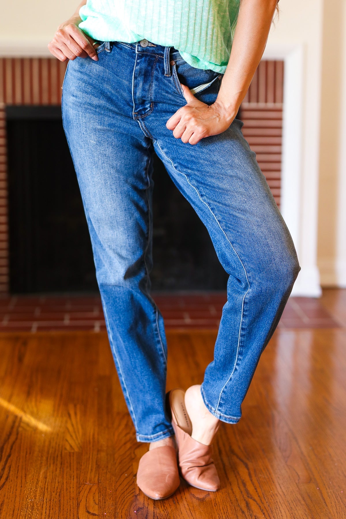 Judy Blue Women's Everyday Dark Denim Slim Fit High Rise Jeans - Comfortable Stretch Skinny Jeans for Casual Wear & Office Outfits