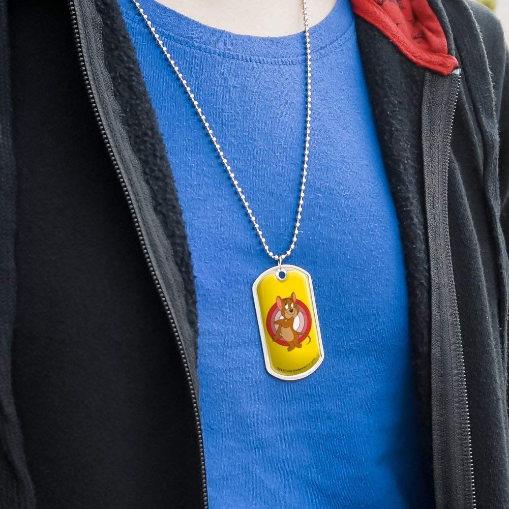 Tom and Jerry Jerry Character Military Dog Tag Pendant Necklace with Chain - Fun Cartoon Jewelry Gift for Fans, Cosplay & Everyday Wear