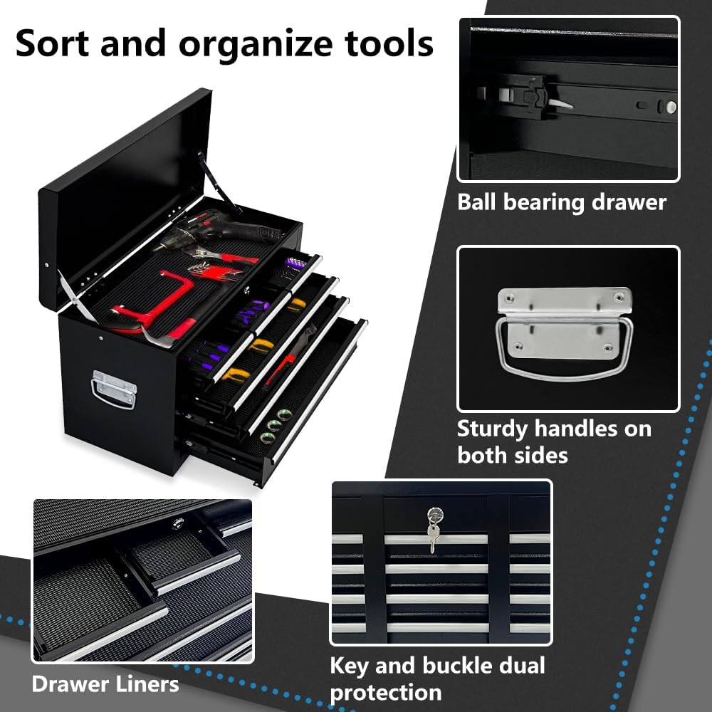 8-Drawer Rolling Tool Chest with Lockable Wheels & Sliding Drawers - 2-in-1 Tool Box Organizer & Garage Storage Cabinet - Heavy Duty Workshop Tool Chest with Detachable Top - Perfect for Mechanics, DIY Enthusiasts & Home Garage Organization (Black)