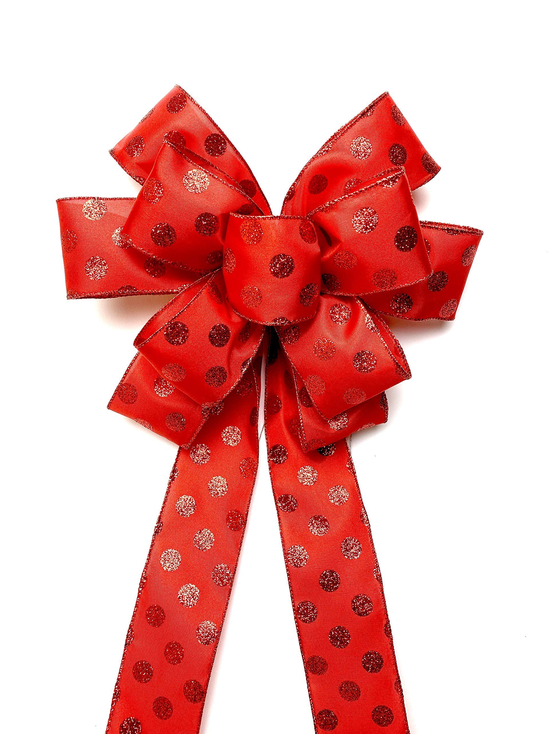 Large Red Polka Dot Wreath Bow - Christmas Door Decor, Lantern Bow, Holiday Swag for Front Door, Festive Home Decoration | Perfect for Christmas, Winter Holidays & Front Porch Decor