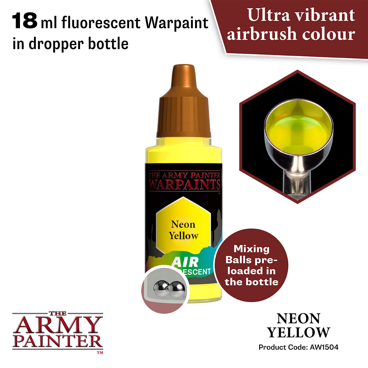 Warpaints Air Fluorescent Paint - Neon Yellow for Airbrush Art, Model Painting & DIY Crafts - High Visibility Color for Night Events & Safety Markings