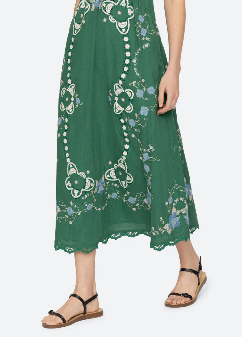 Sea New York Vesna Embroidery Slip Dress - Floral Lace Trim Summer Maxi Dress for Women | Perfect for Beach Vacations, Weddings & Date Nights