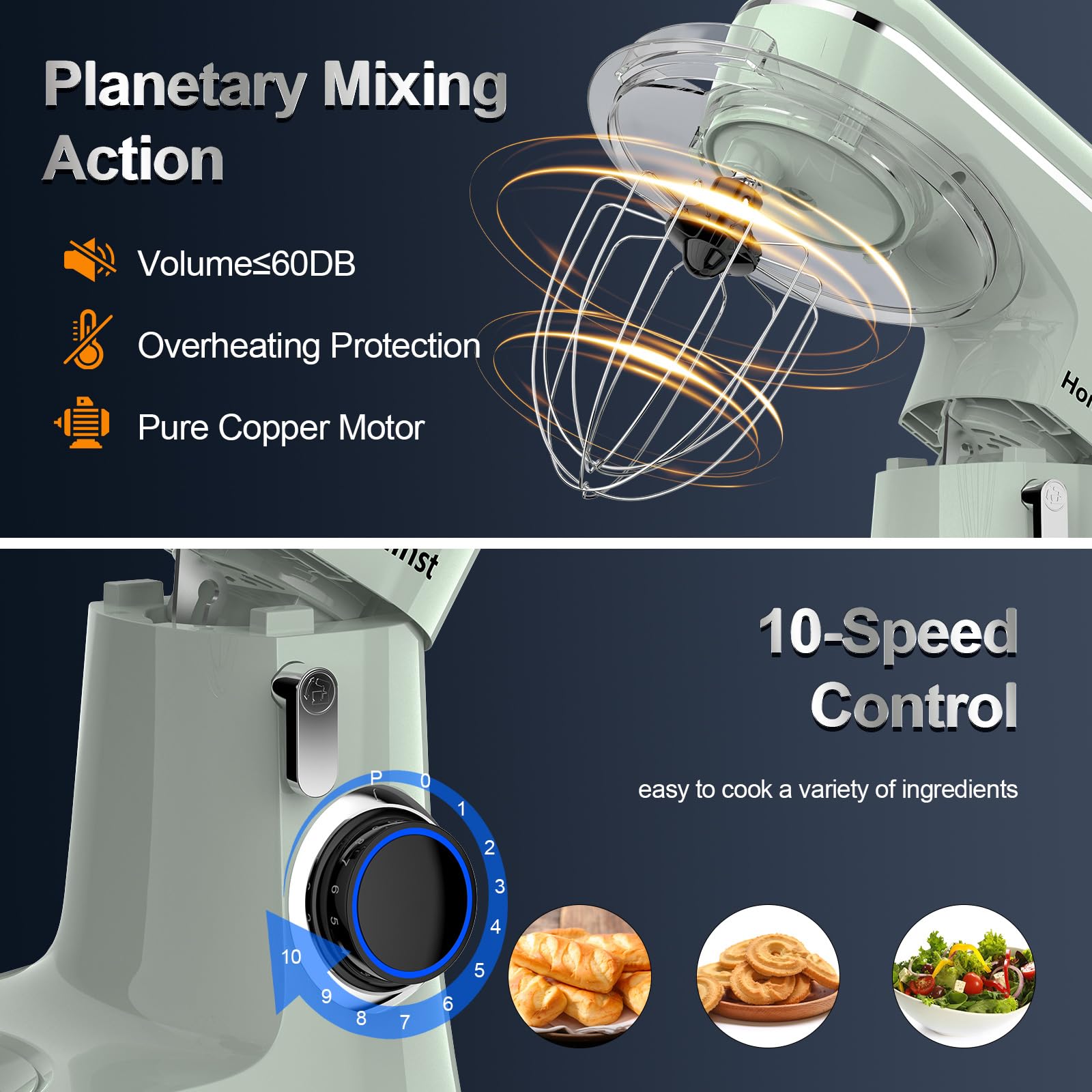 6.5QT 10-Speed Tilt-Head Electric Stand Mixer with Bowl, Dough Hook, Whisk & Beater - Powerful Kitchen Mixer for Baking Cakes, Cookies & Bread - Perfect for Home Bakers & Cooking Enthusiasts (Green)