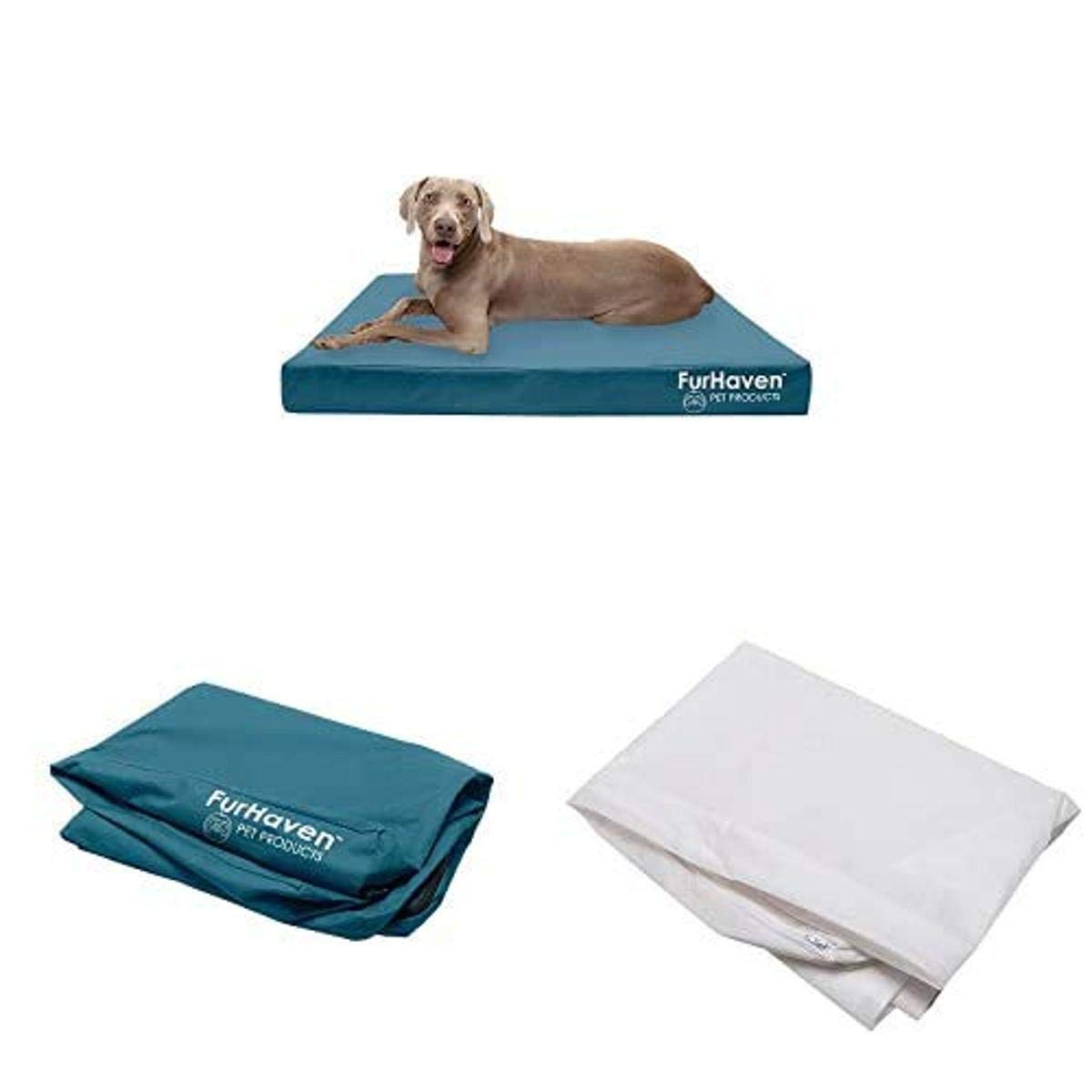 Furhaven Cooling Gel Memory Foam Dog Bed Set - Jumbo Plus Deep Lagoon Pet Mattress with Water-Resistant Cover & Liner for Indoor Outdoor Use - Comfortable Bed for Dogs & Cats - Perfect for Hot Weather, Crate Training, and Home Decor