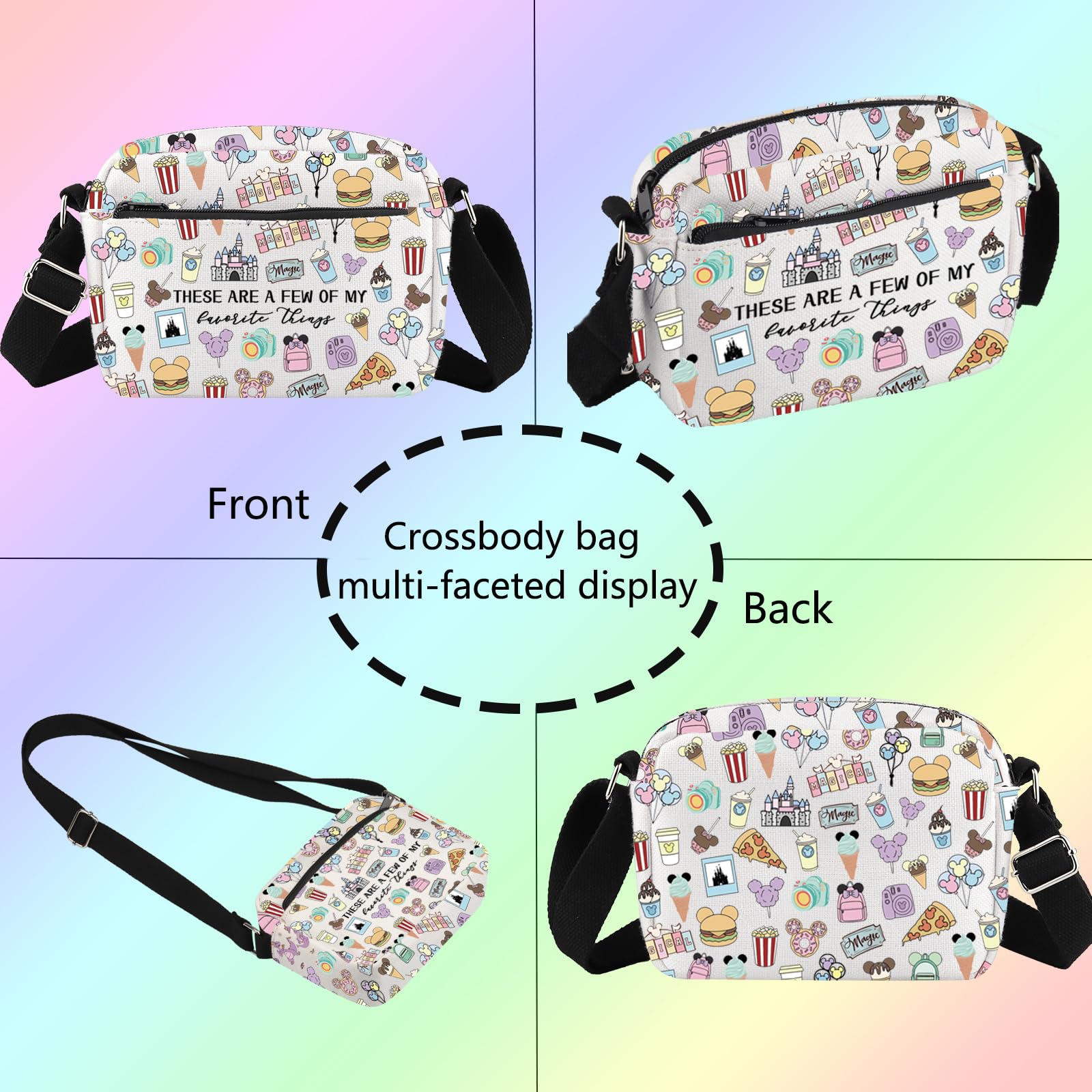 **Fairytale Fans Crossbody Bag - Cute Mouse & Ice Cream Design - Perfect for Vacation, Travel & Disney Trips - Magic Kingdom Gift for Snacks Lovers & Disney Fans**    *(Use Cases: Ideal for theme park visits, beach outings, shopping trips, or as a unique gift for Disney and snack enthusiasts.)*