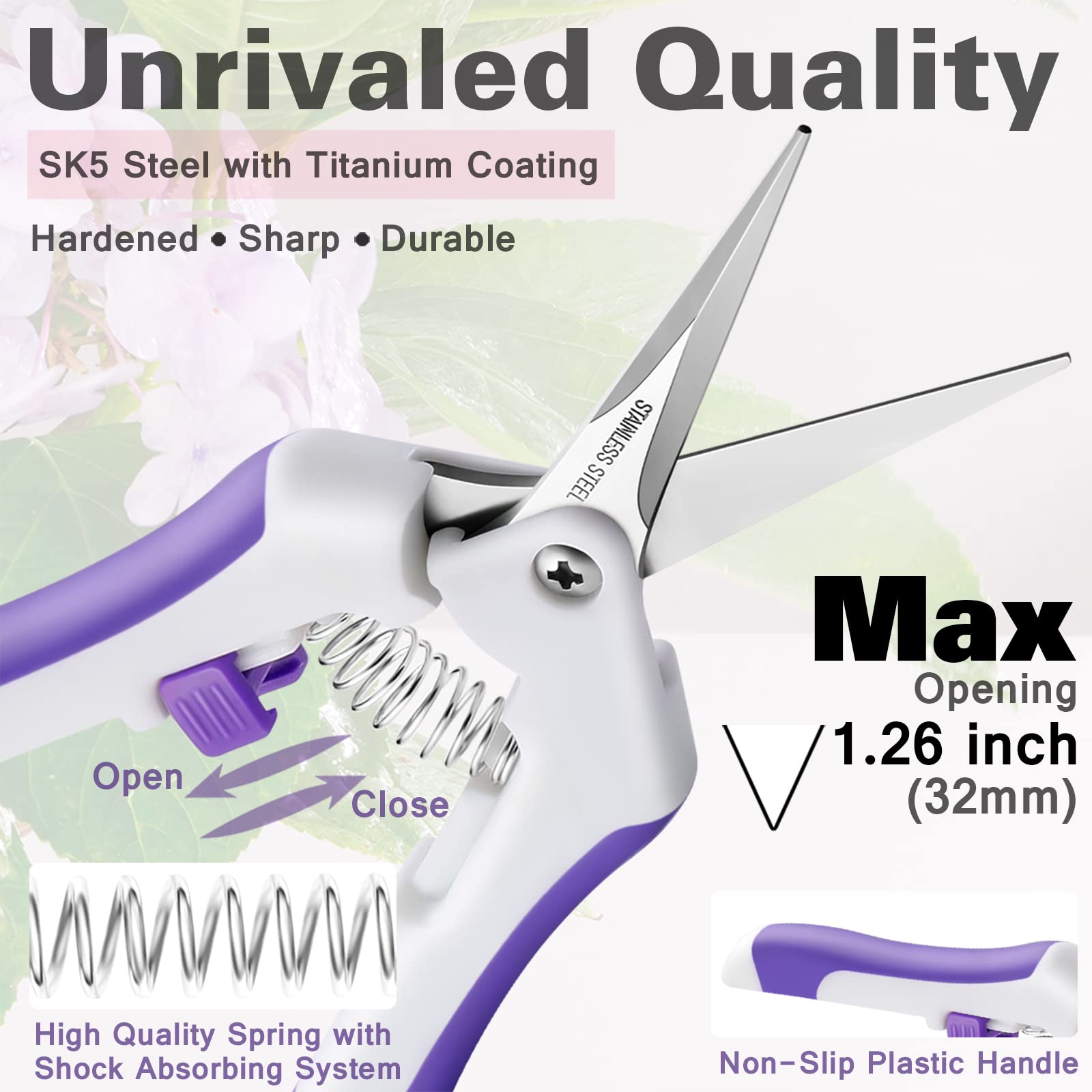 YANZI 3-Piece Garden Pruning Shears Set - Stainless Steel Bypass Hand Pruners, Tree Trimmers & Gardening Scissors for Plants, Flowers, Shrubs - Purple Gardening Tools Kit for Home Gardeners & Landscaping Professionals