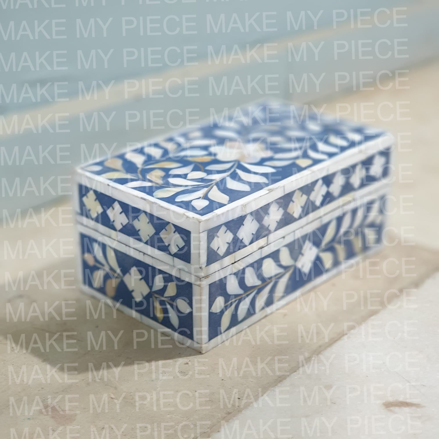 GABRIELLE Blue Floral Bone Inlay Jewelry Box 8