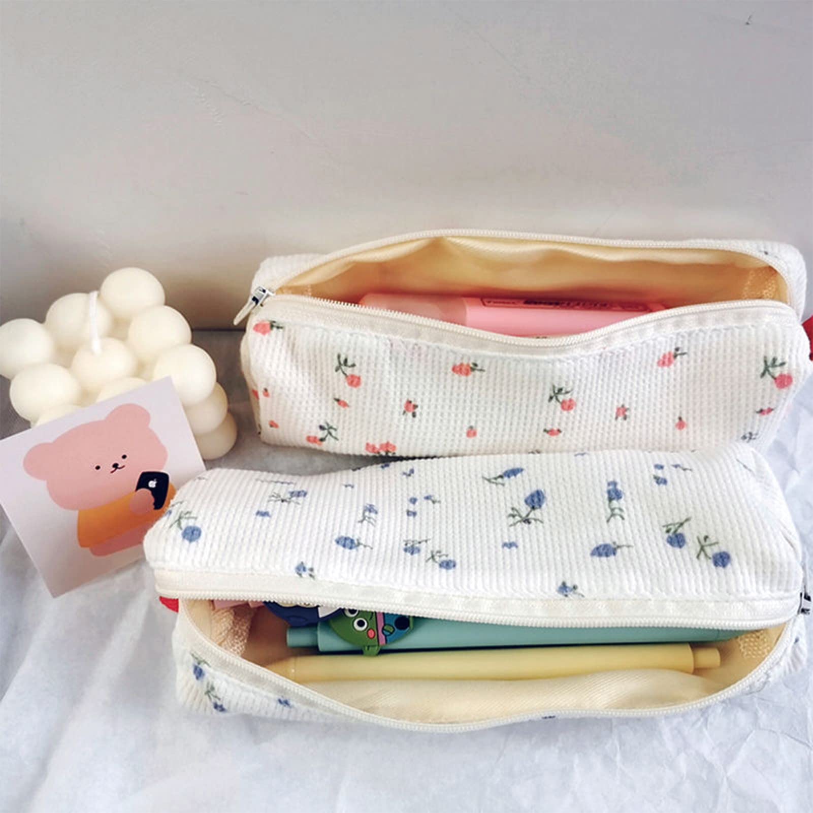 2 Pack Floral Pencil Cases for Women - Cute Soft Flower Design Pen Holder & Cosmetic Makeup Pouch (Perfect for School, Office & Travel Organization)