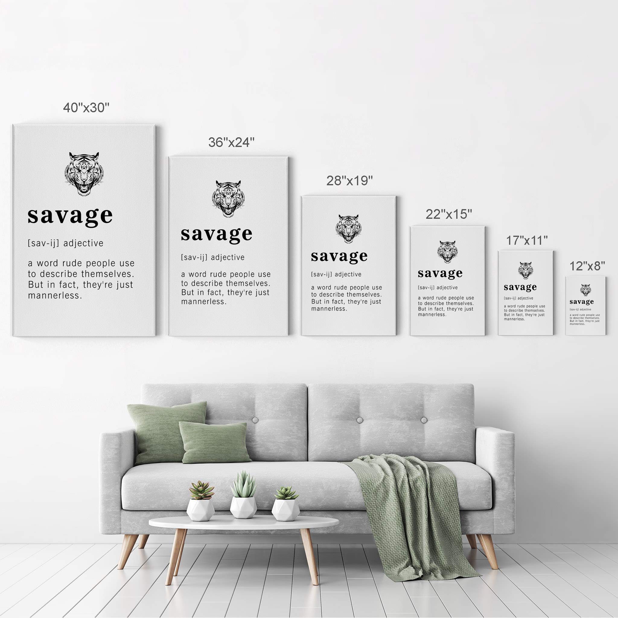 Funny Adjective Noun Dictionary Definition of Savage Canvas Print - Inspirational Quote Wall Art for Office, Living Room, Bedroom & Bathroom - Ready to Hang 40x30 Inches - Made in USA | Perfect for Home Decor, Gifts & Motivational Spaces