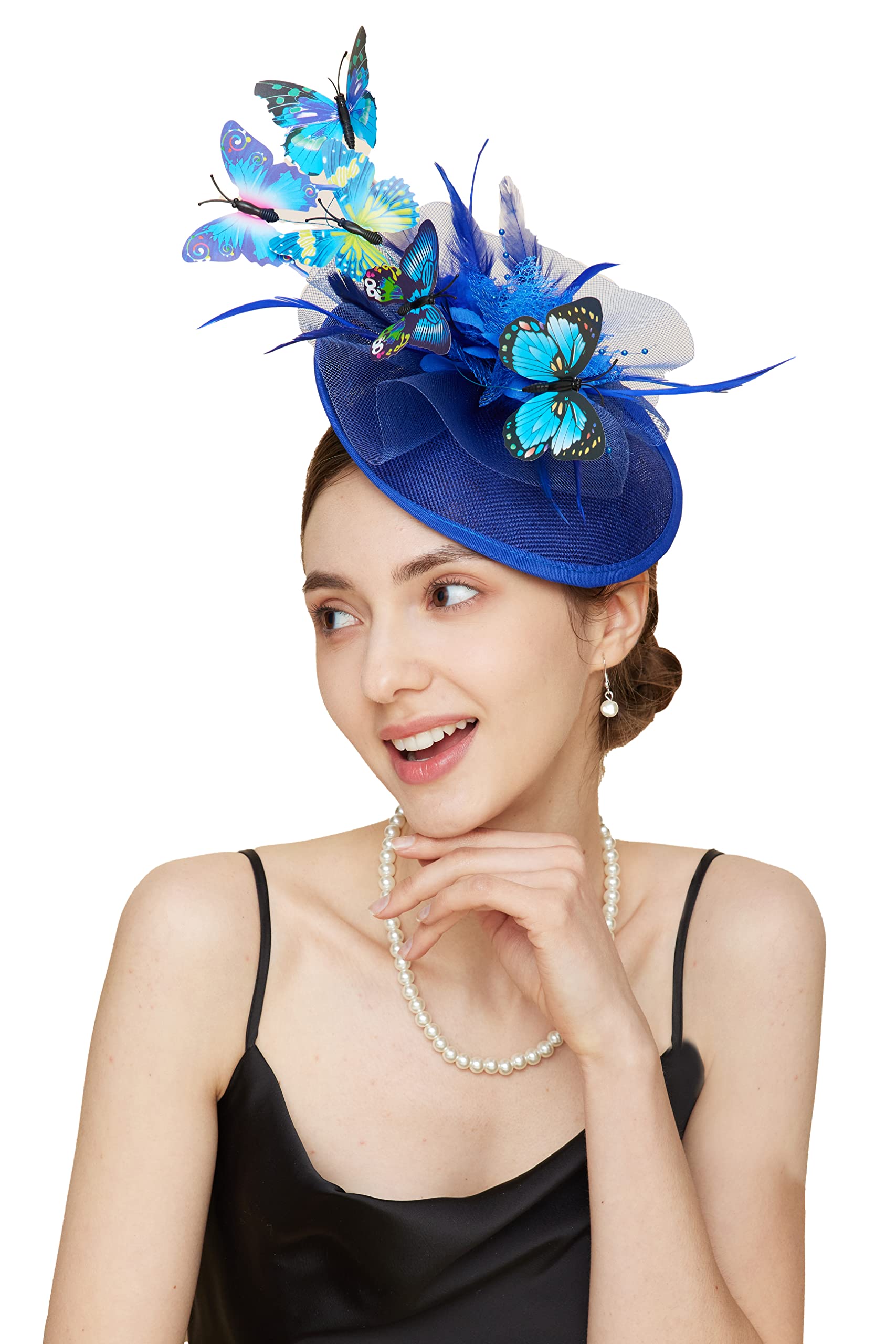 Elegant Butterfly Fascinator Hat with Feathers - Derby Tea Party Headband for Women - Monarch Butterfly Hair Accessory for Weddings, Garden Parties & Special Events